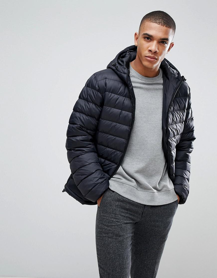 black padded hooded coat