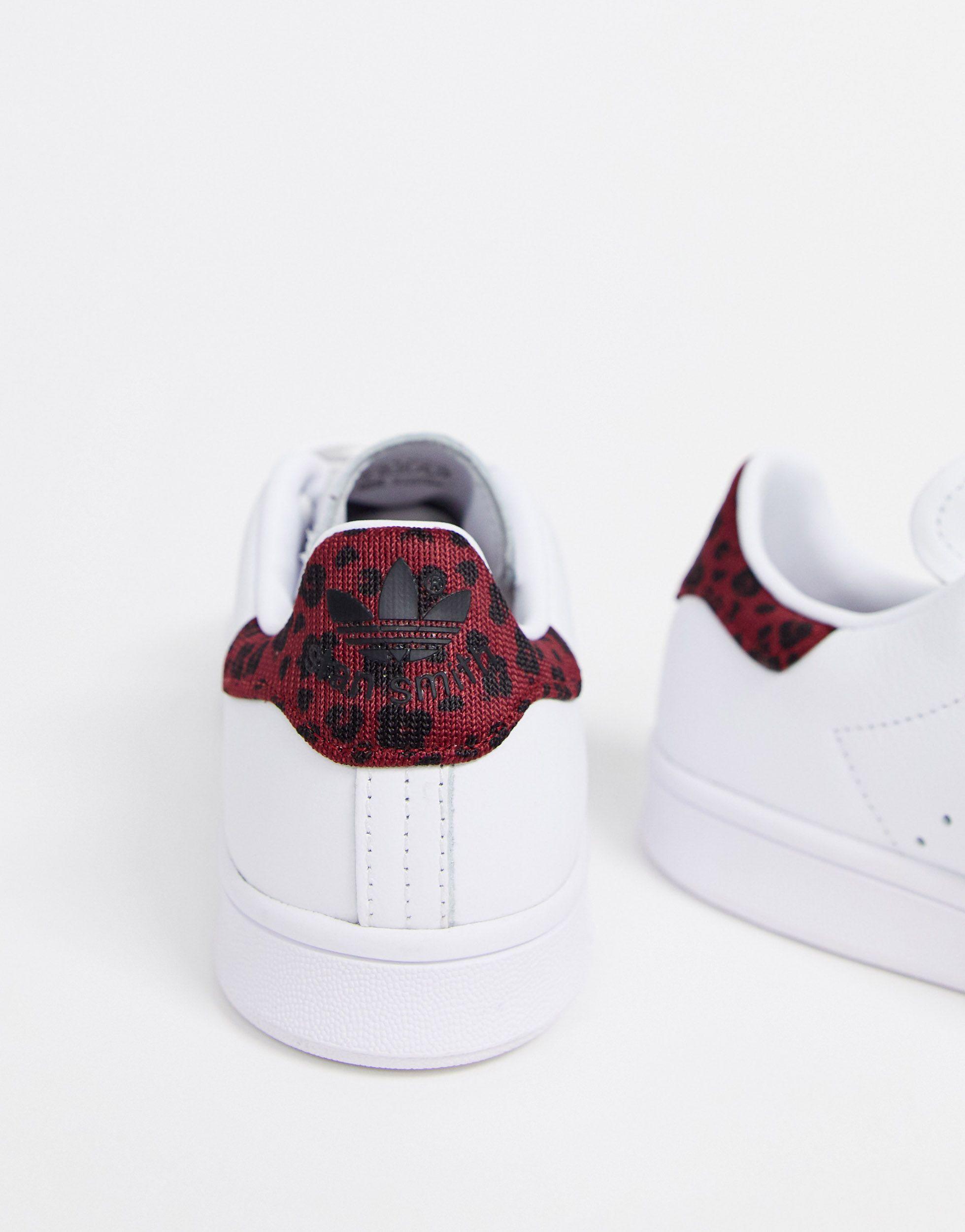Stan Smith - Sneakers bianche e bordeaux con stampa leopardataadidas  Originals in Pelle di colore Bianco | Lyst