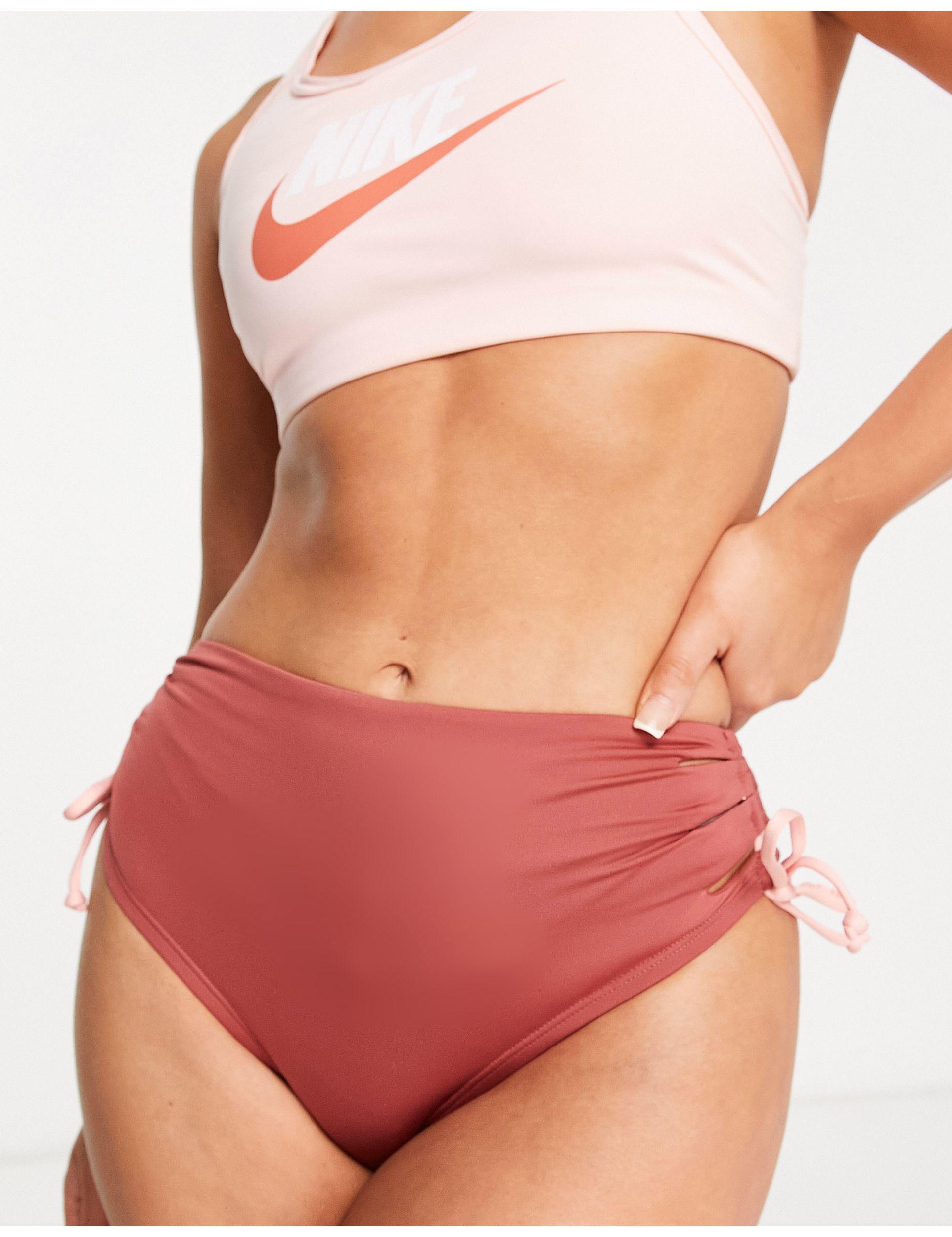 Nike High Waist Cheeky Bikini Bottom in Red | Lyst