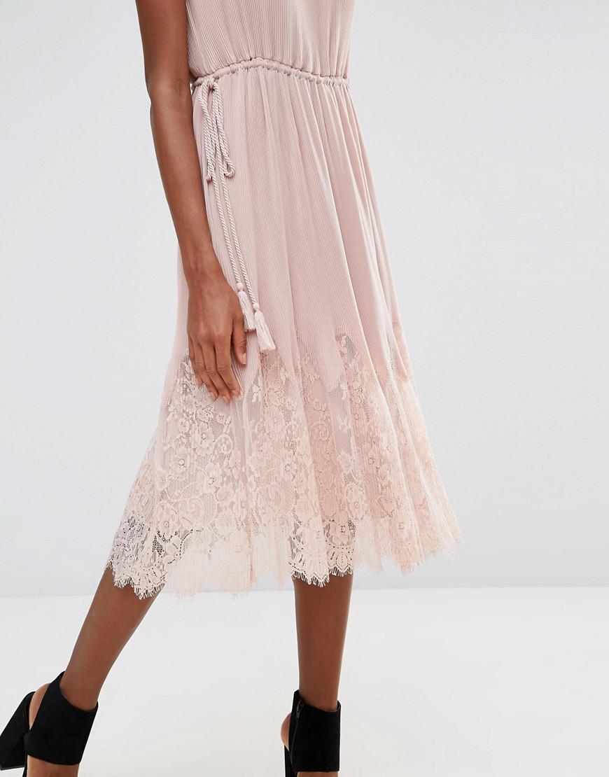Lyst Whistles Lilian Pleated Lace Mix Dress in Pink