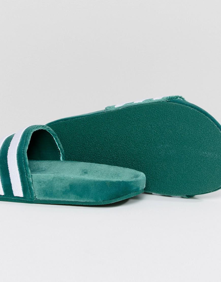 adidas Adilette Velvet Slides in Green | Lyst