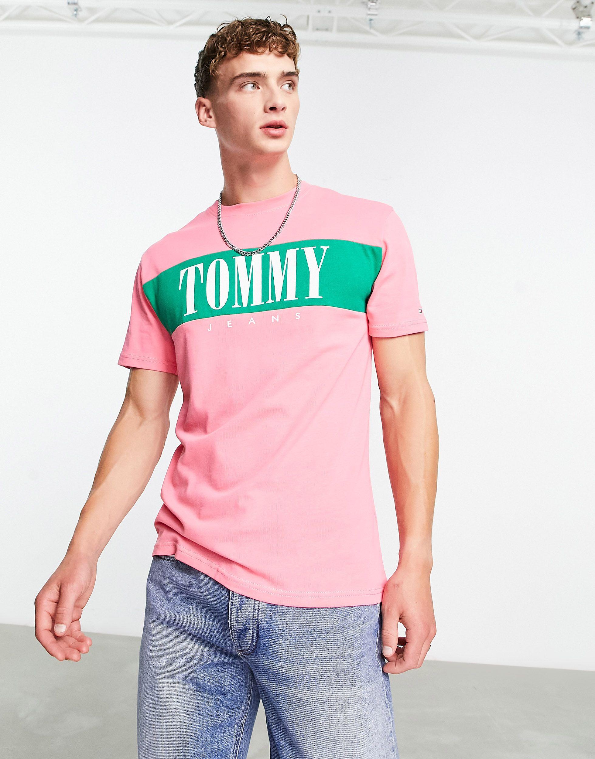 Tommy Classic Fit Colour Block Serif Logo T-shirt in Pink Men | Lyst