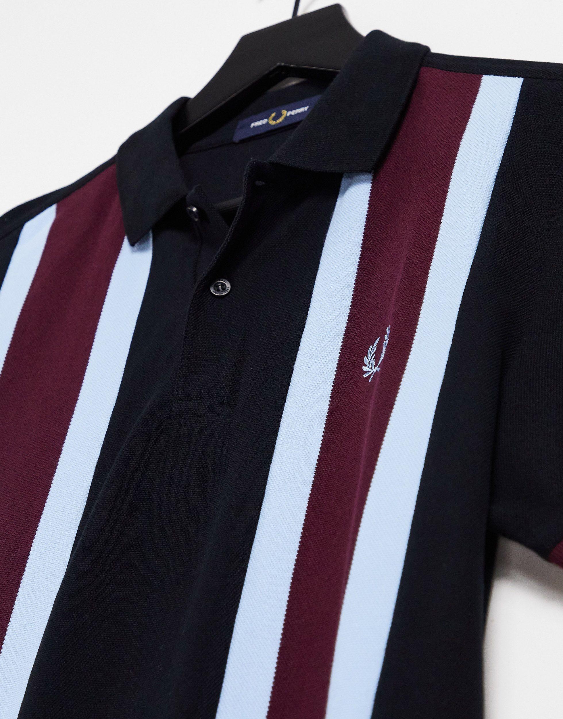 Fred Perry Cotton Vertical Stripe Polo in Black for Men | Lyst