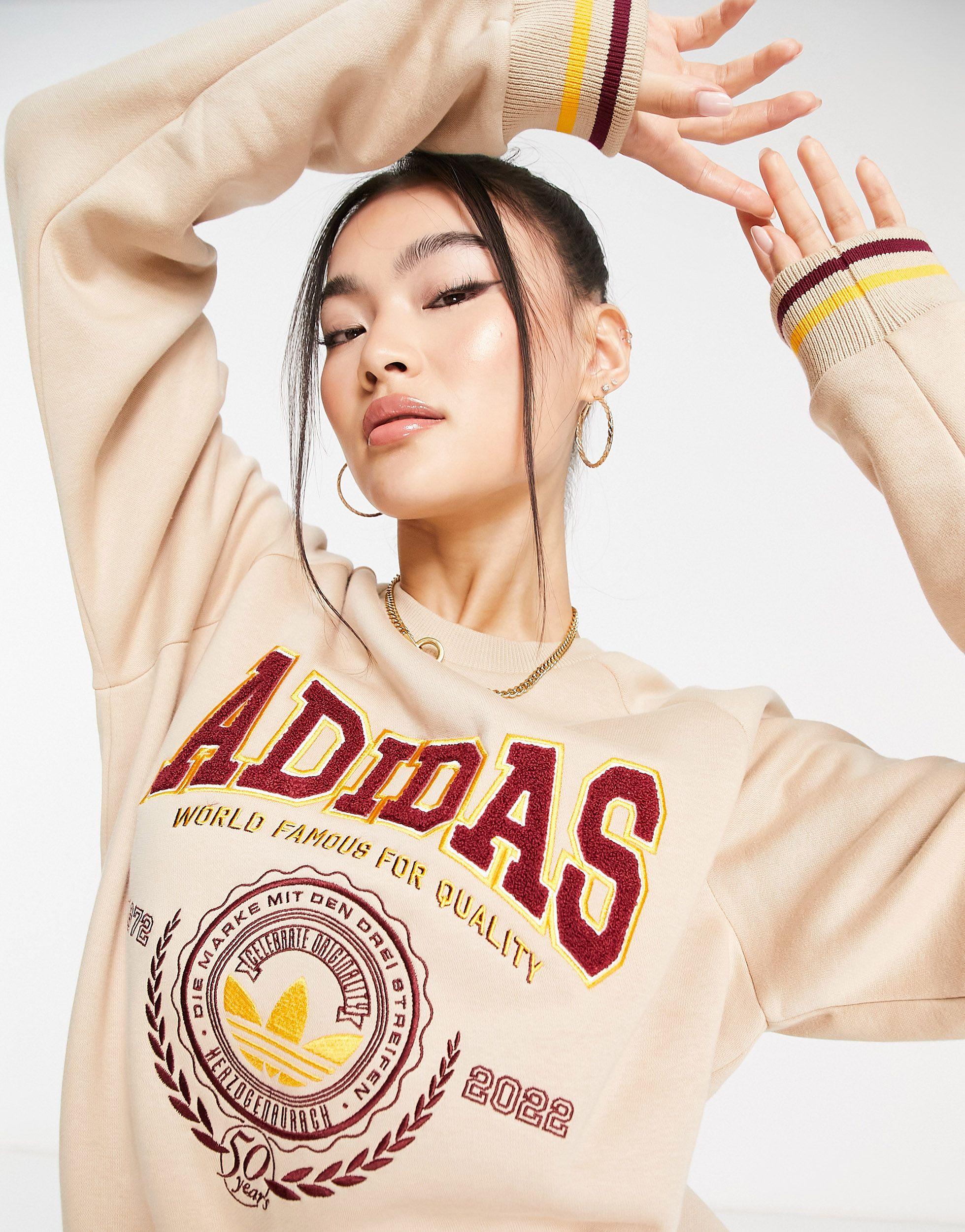 adidas Originals Unisex preppy Varsity Large Logo Sweatshirt in