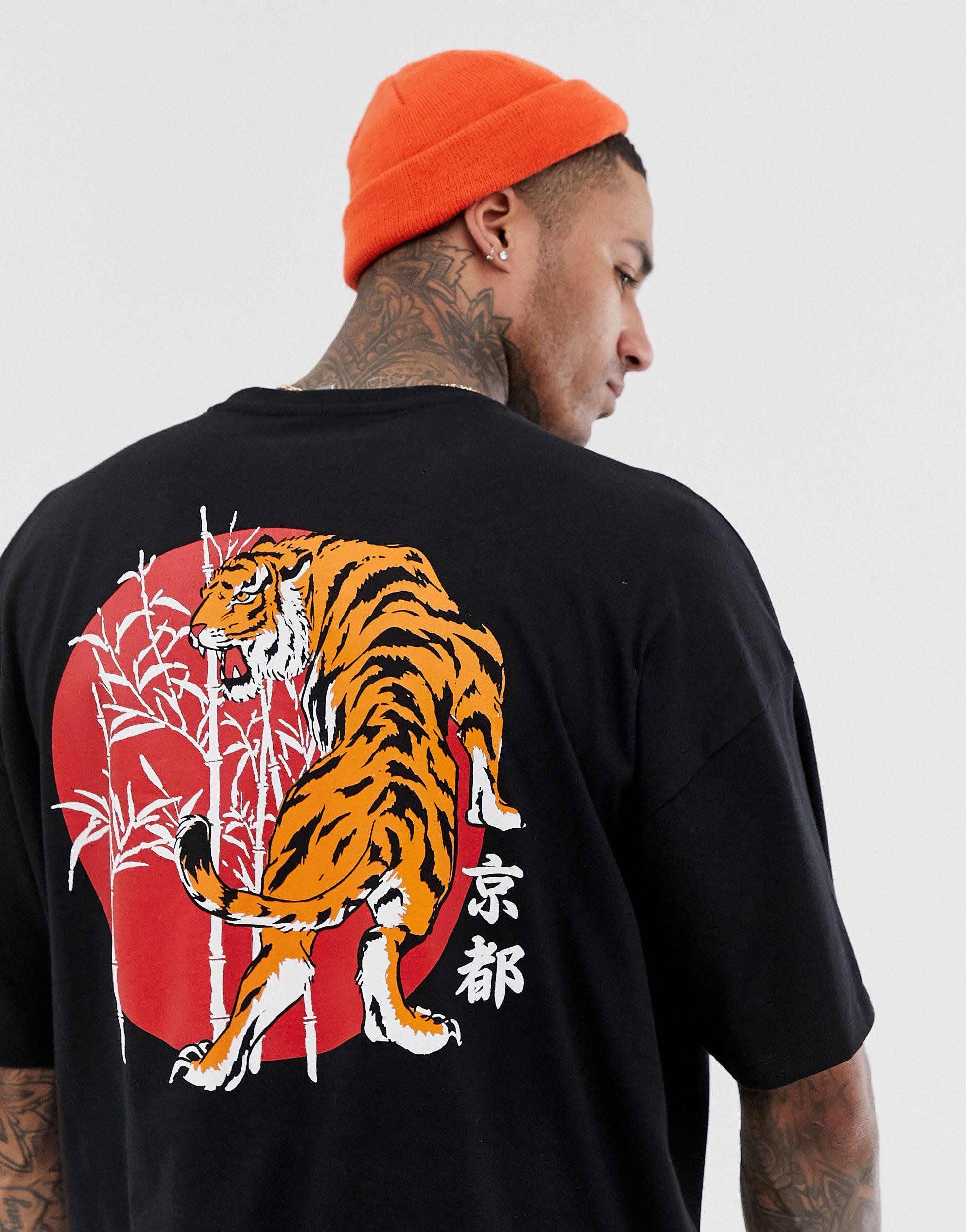 ASOS Oversized T-shirt With Tiger And Japanese Text Back Print in Black for  Men | Lyst