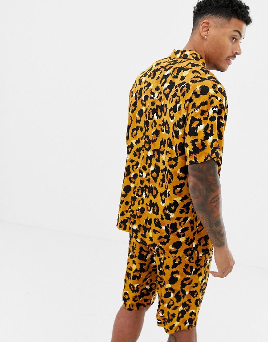 ASOS Woven Short Pyjama Set In Leopard Print in Brown for Men | Lyst