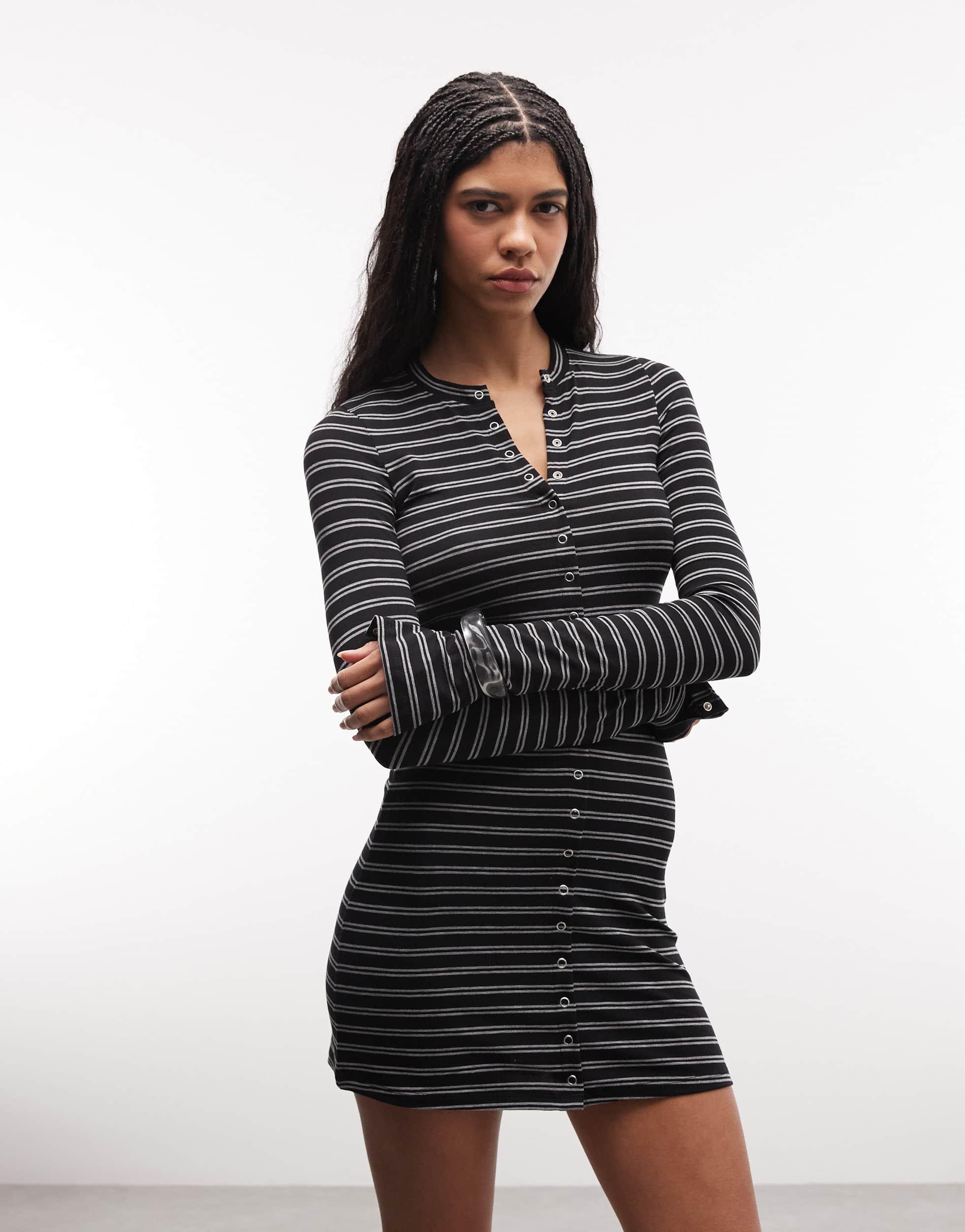 black halo jackie o mini dress Journi Off Shoulder Long Sleeve Mini Dress Black | White Stripe | Black | White Stripe | Womens