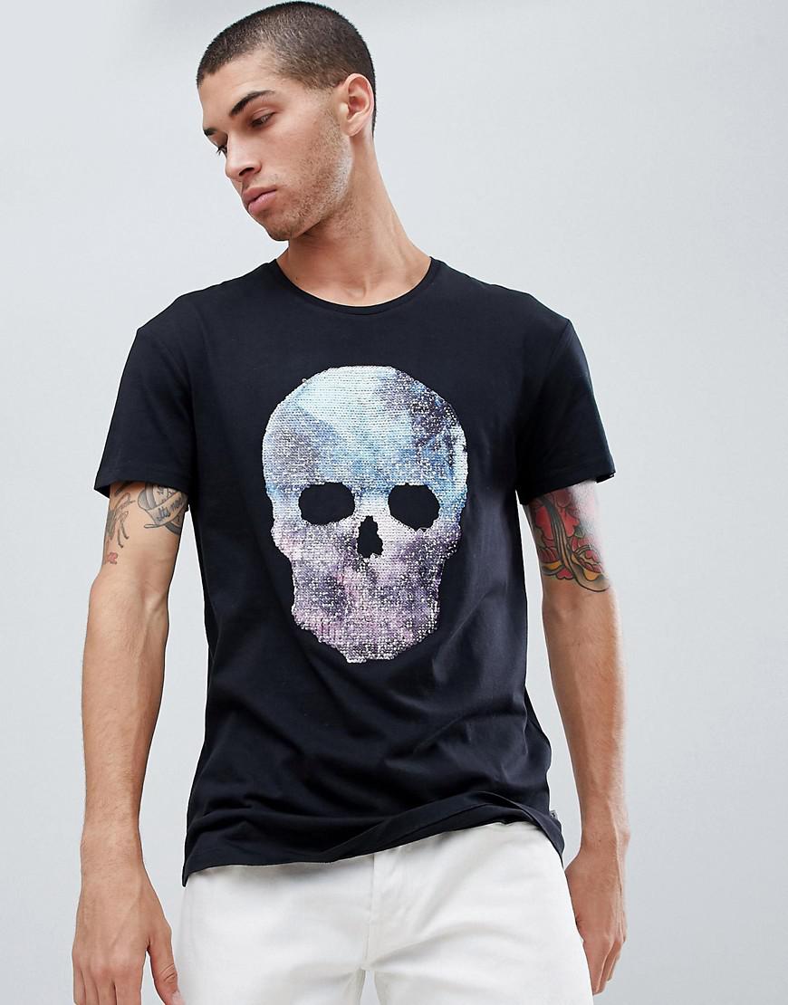 Jack & Jones Originals T-shirt With Reversible Sequin Skull in Black for  Men | Lyst