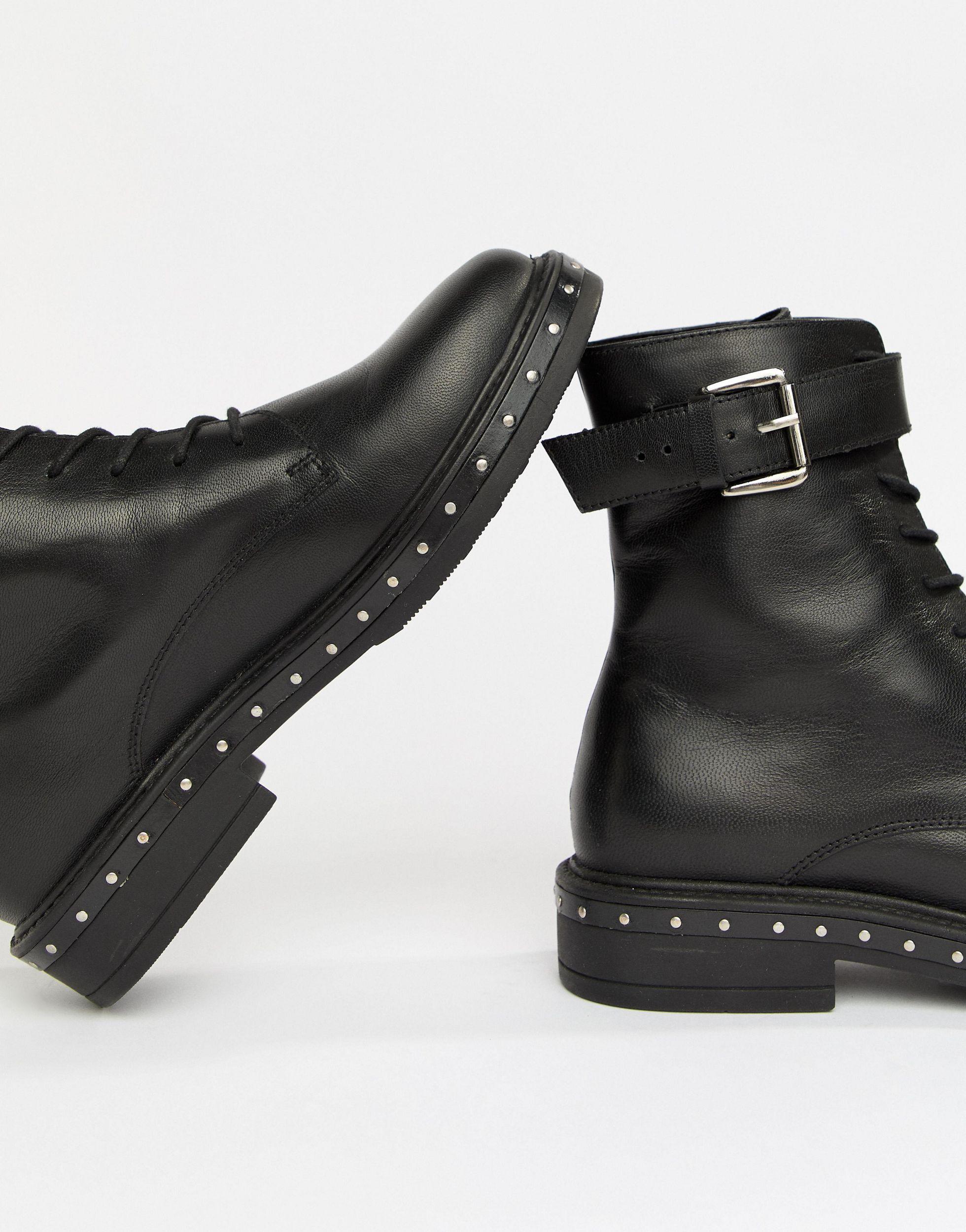 asos design alton leather lace up boots in black