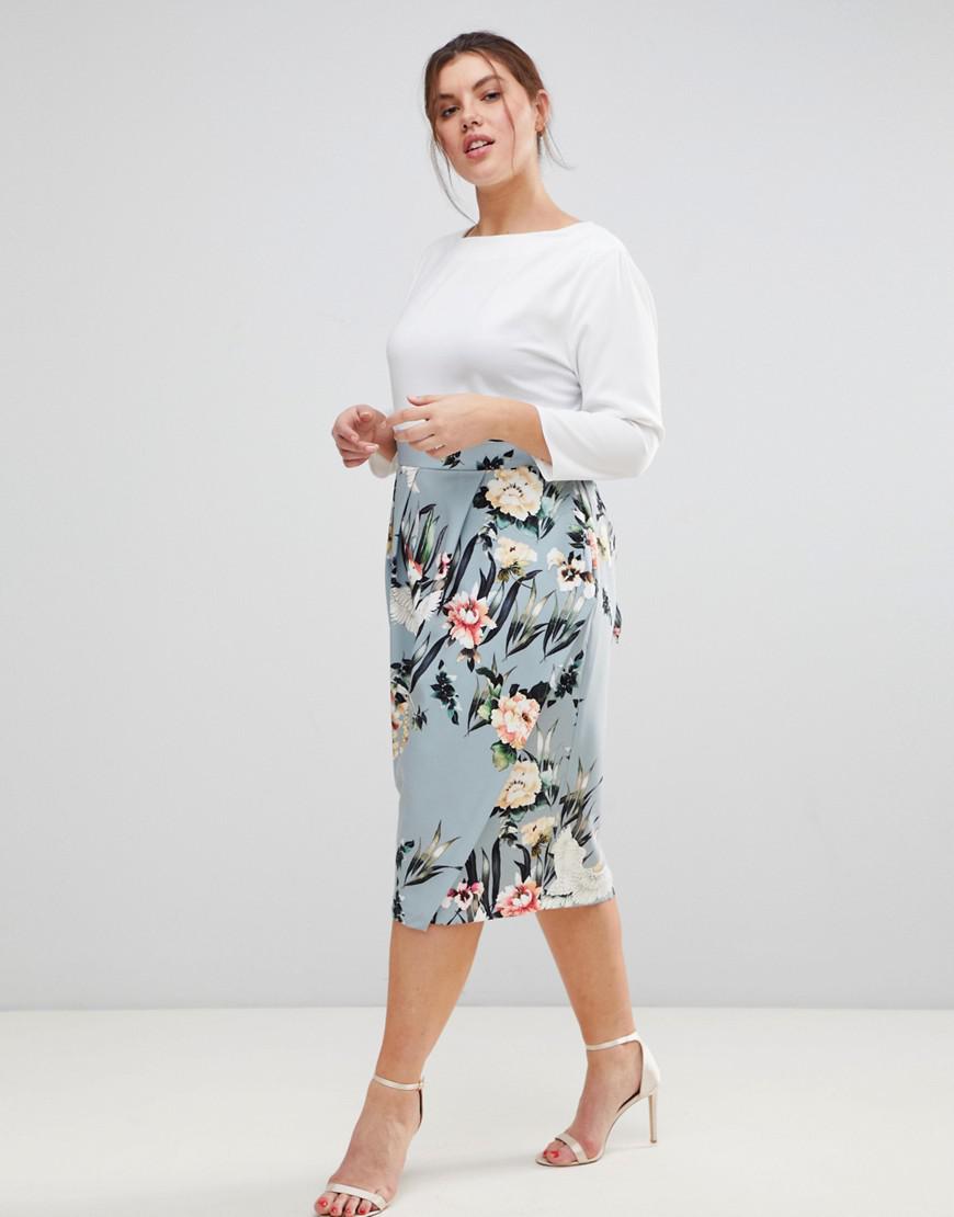 closet london 2 in 1 wrap front pencil dress in floral print