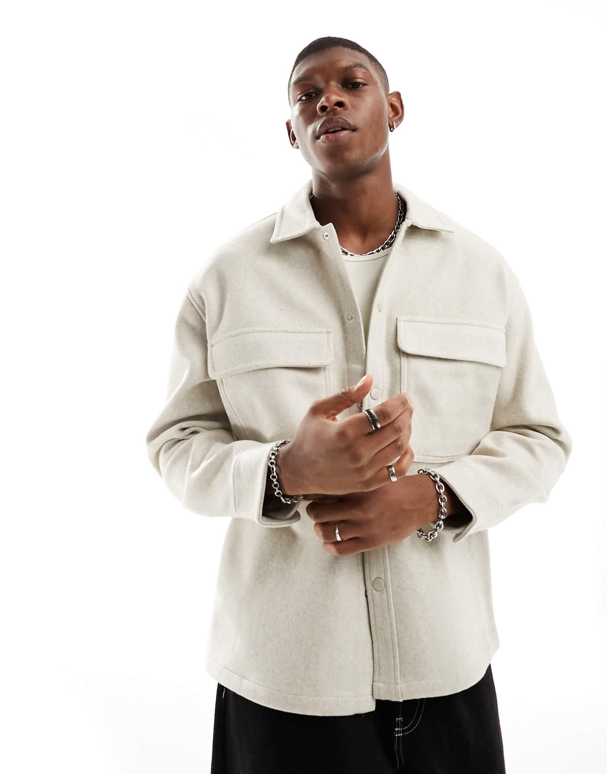 Bershka Faux Wool Overshirt in Natural for Men Lyst UK - Main Image