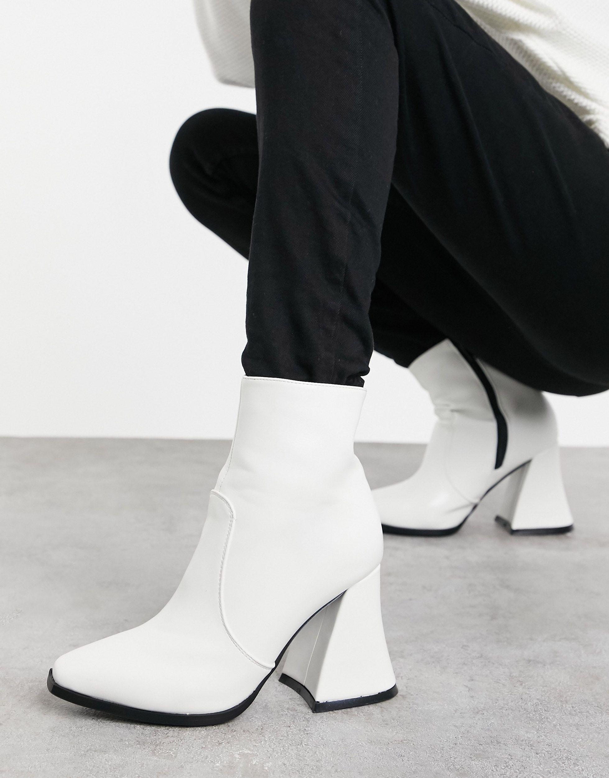 LAMODA Flared Heel Ankle Boots With Square Toe in White Lyst