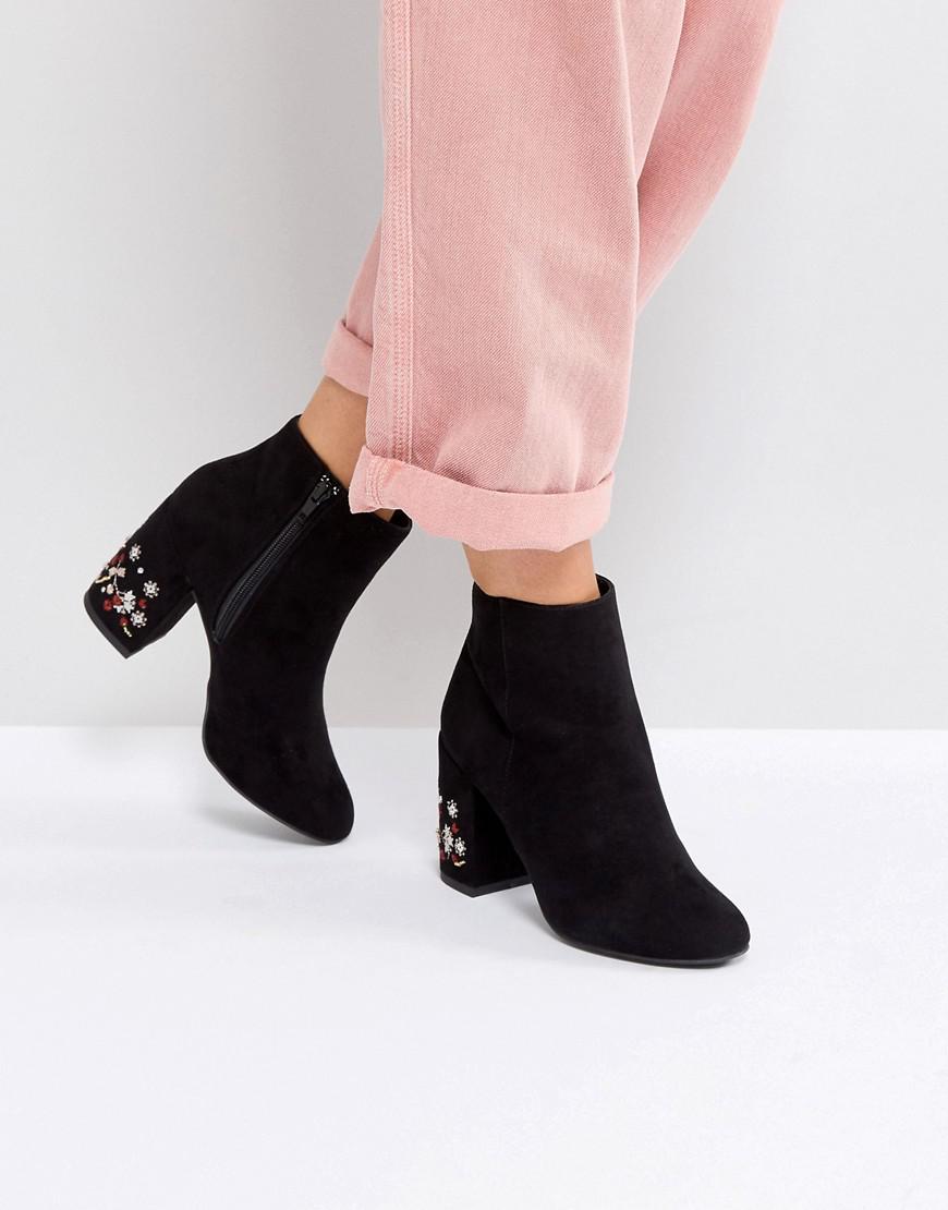 Ankle Boot With Floral Embellished Heel 