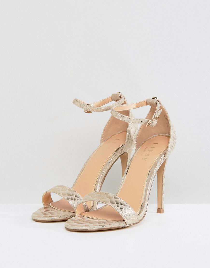Lipsy Barely There Heels In Gold Snake Print in Metallic - Lyst
