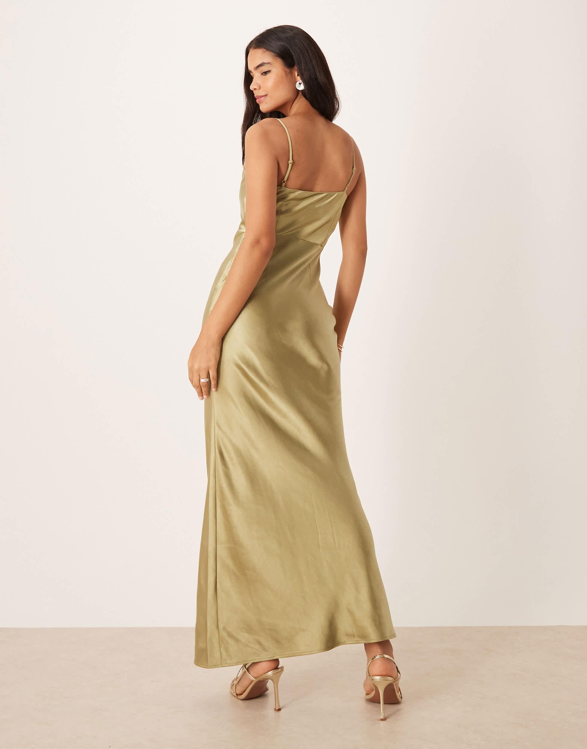 Pretty Lavish Bridesmaid Keisha Satin Cowl Neck Maxi Dress in Natural | Lyst