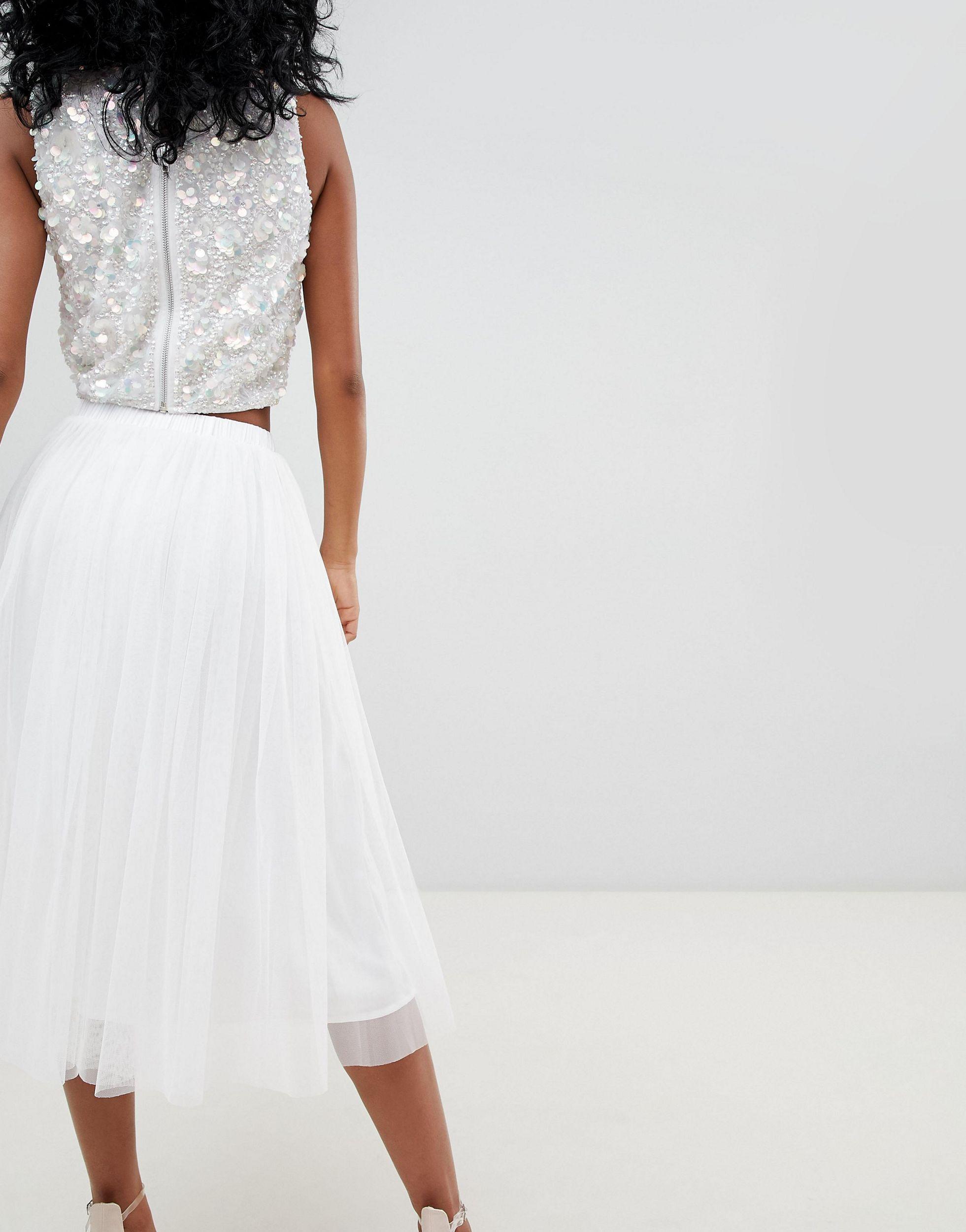 lace & beads tulle midi skirt