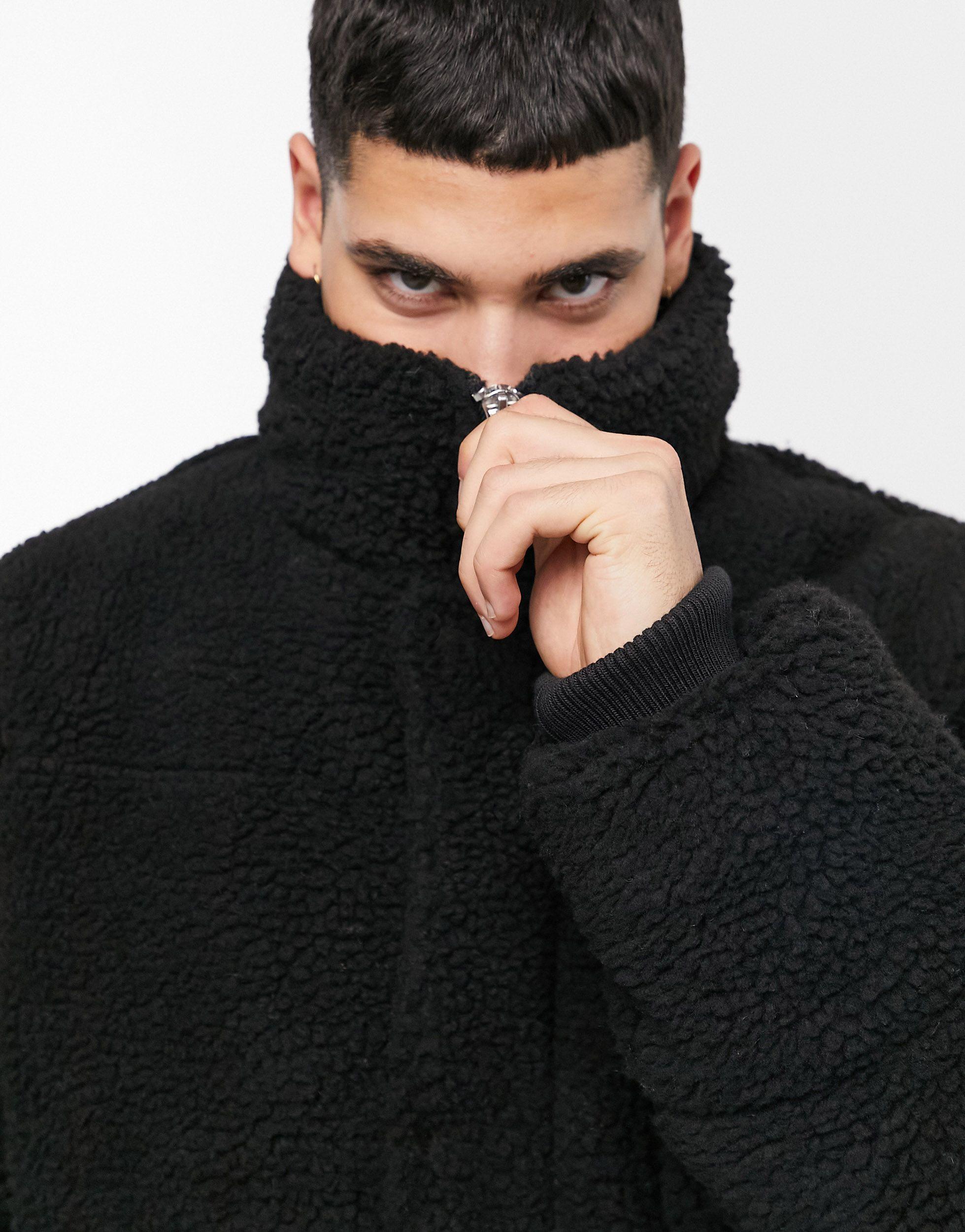 black oversized borg jacket