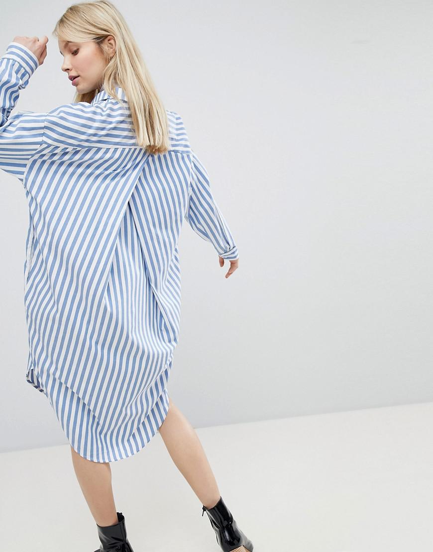Monki Oversized Striped Shirt Dress in Blue | Lyst