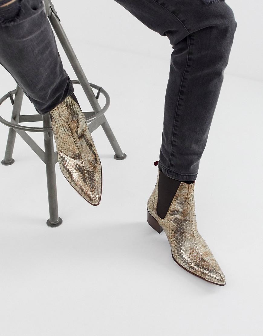 Jeffery West Leather Sylvian Cuban Boots In Gold Snake in Metallic for Men  - Lyst