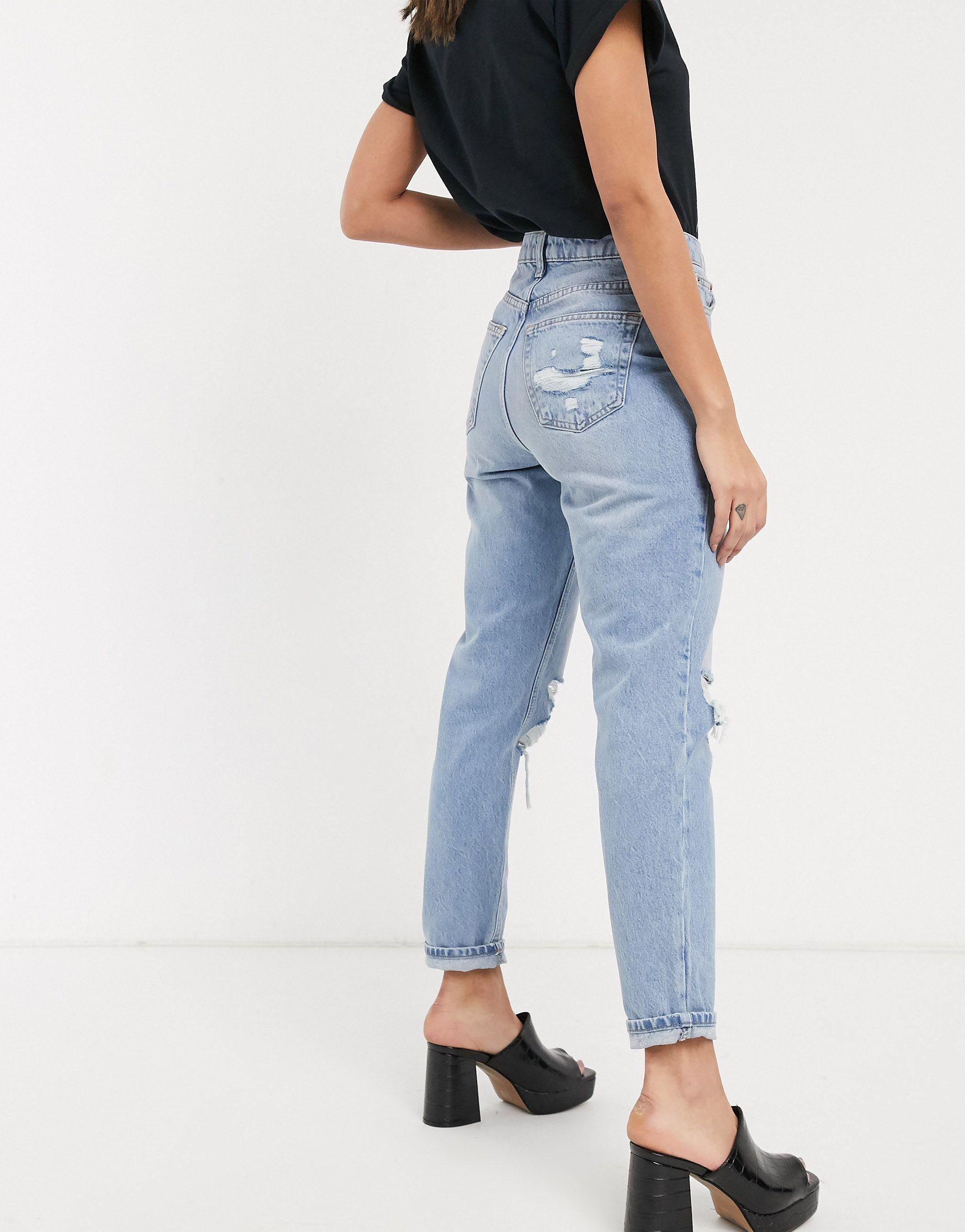 TOPSHOP Mom Jeans With Super Rips in Blue | Lyst