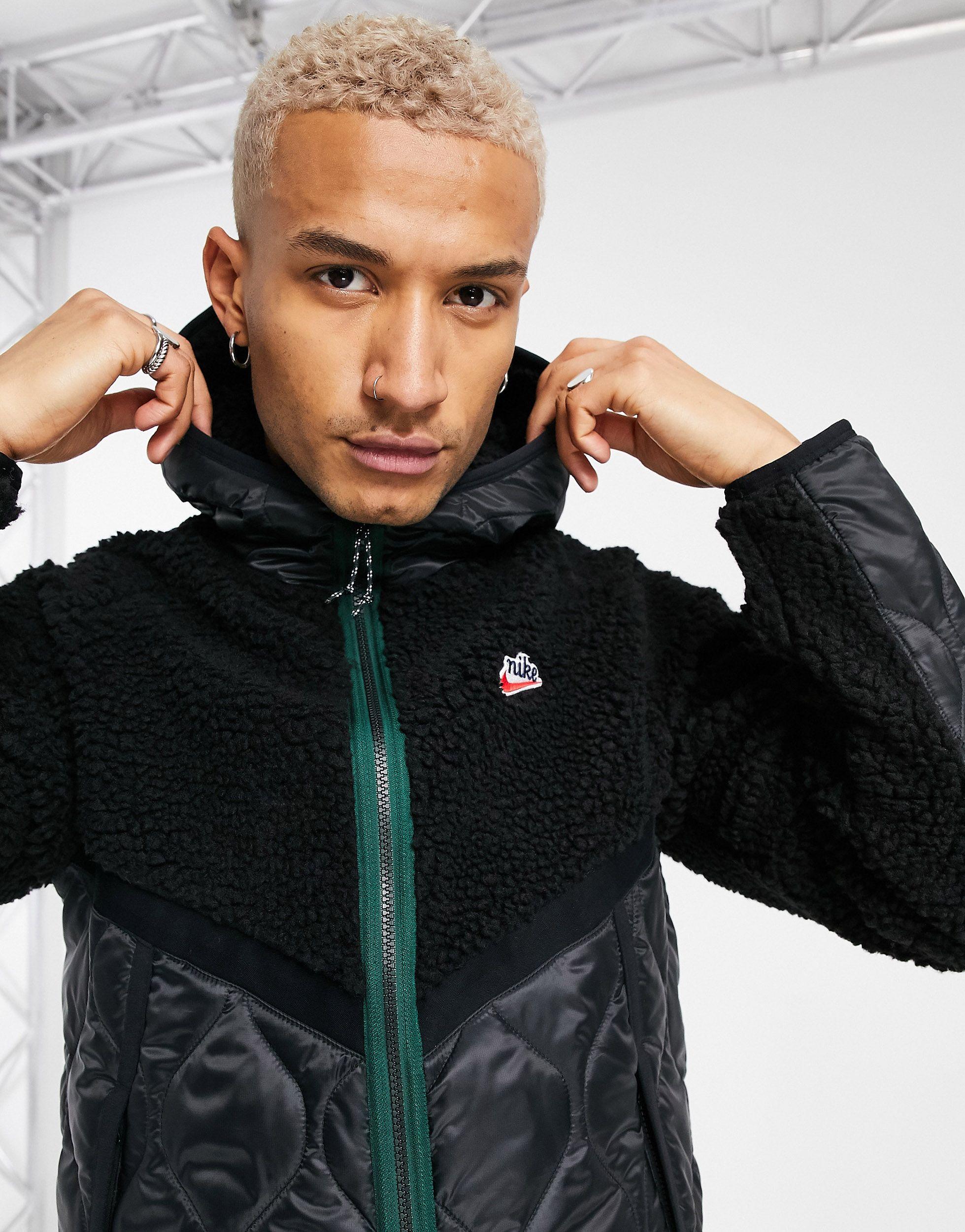 Nike Heritage Essentials Winter Fleece Panelled Zip-through Hooded Jacket  in Black for Men | Lyst