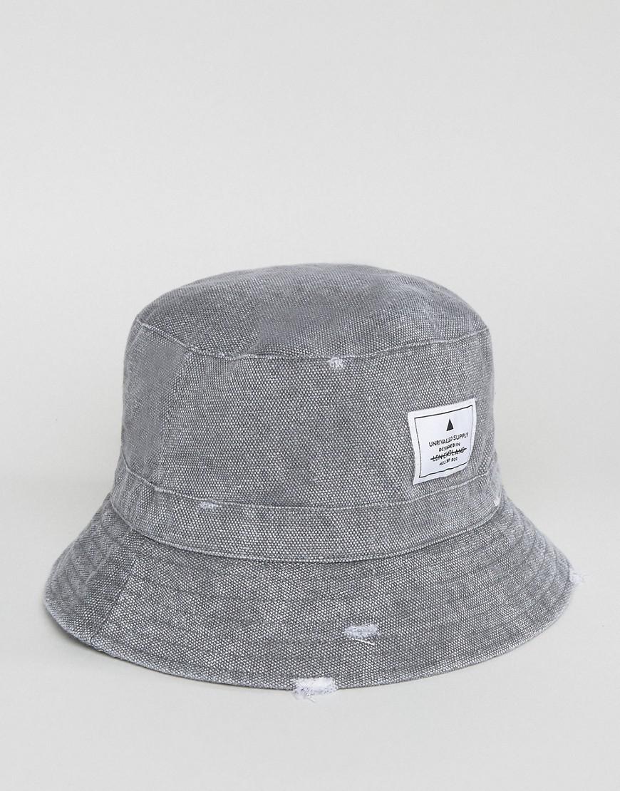 ASOS Denim Distressed Bucket Hat In Charcoal in Gray for Men Lyst