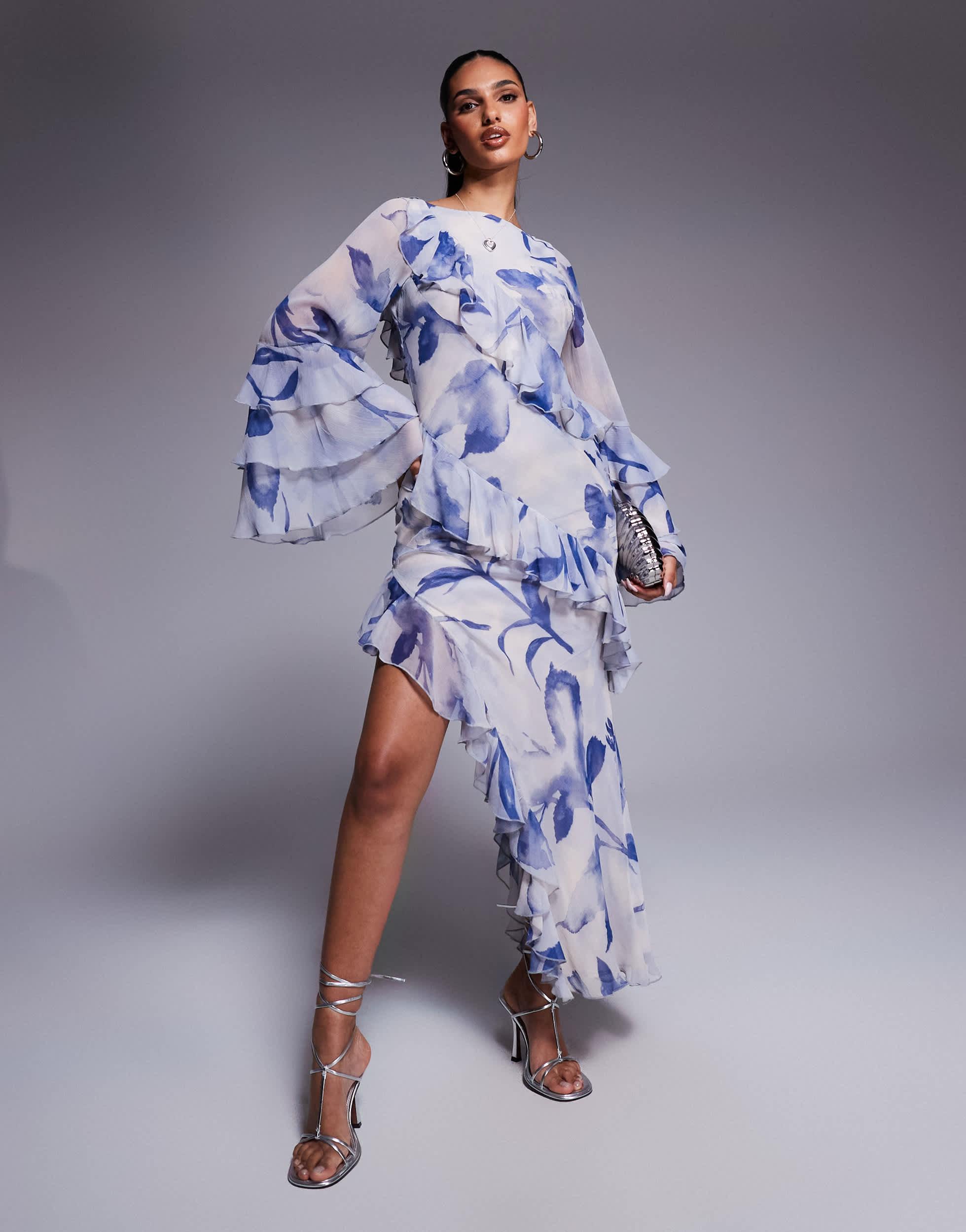 asos bridal shower dress ASOS DESIGN draped one shoulder satin wedding maxi dress in white