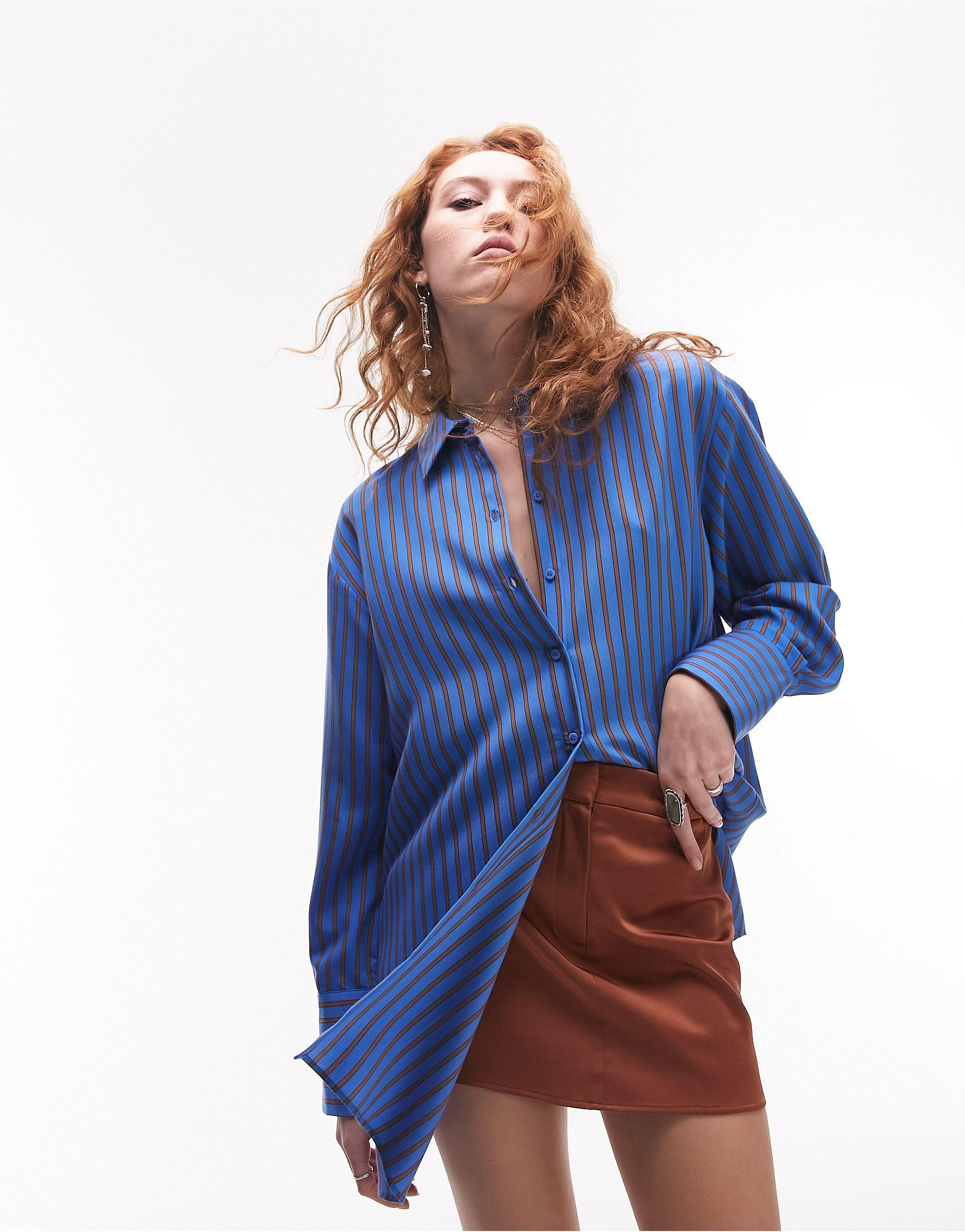 TOPSHOP Multiwear Stripe Shirt in Blue | Lyst