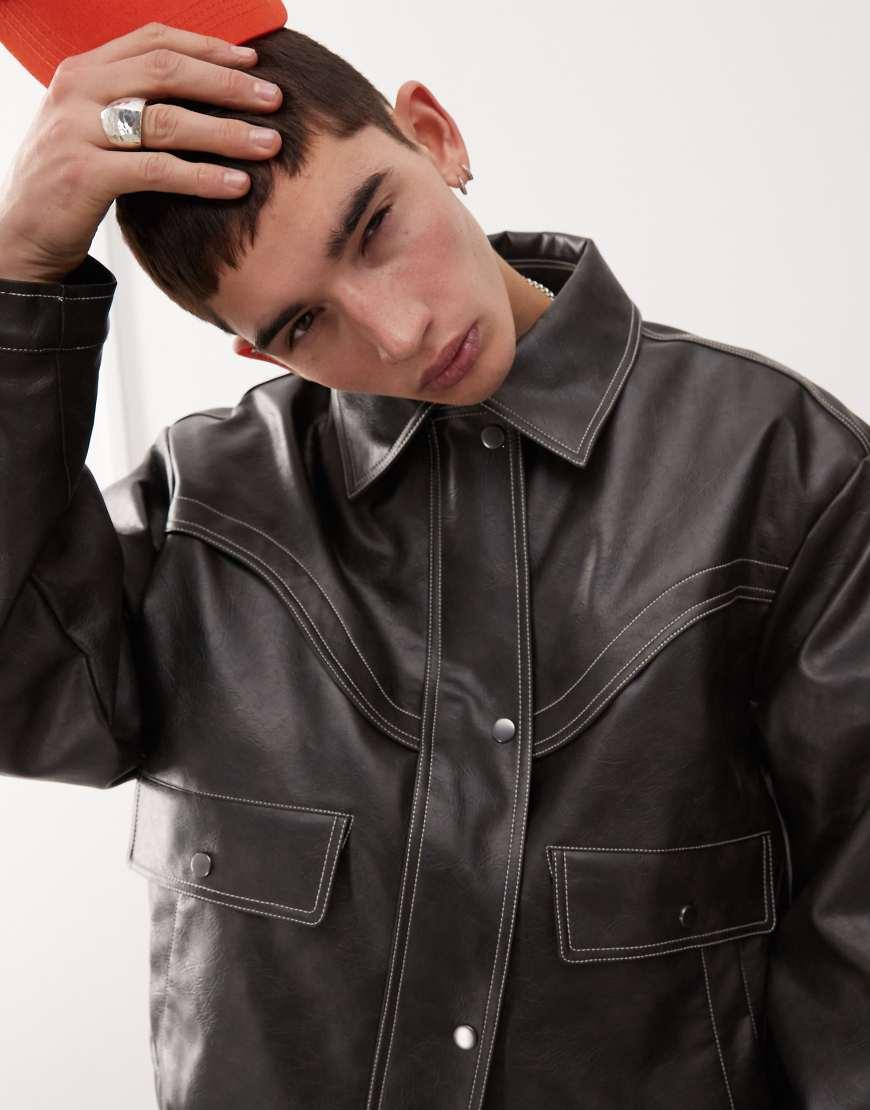 Collusion Unisex Leather Look Bomber Jacket in Black Lyst UK