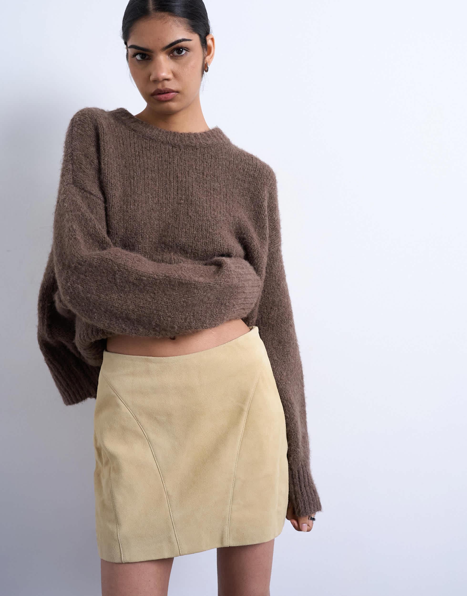 Jupe Femme Topshop à Carreaux Beige Taille 6 (UK) Genou - Neuve Avec étiquette