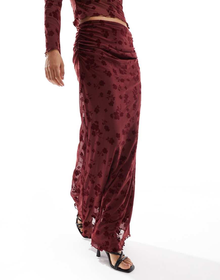 ASOS Flock Floral Midi Skirt Co Ord in Red Lyst UK