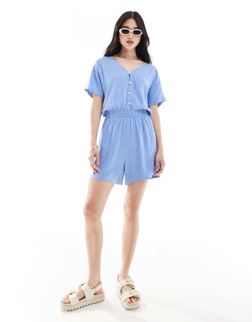 ONLY Linen Playsuit in Blue Lyst UK