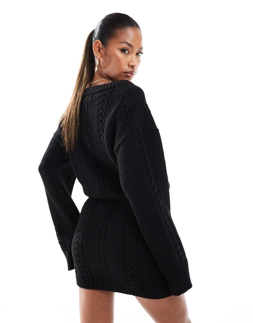 cable knit jumper dress black Seasonal Treats Cable Knit Sweater Dress in Black