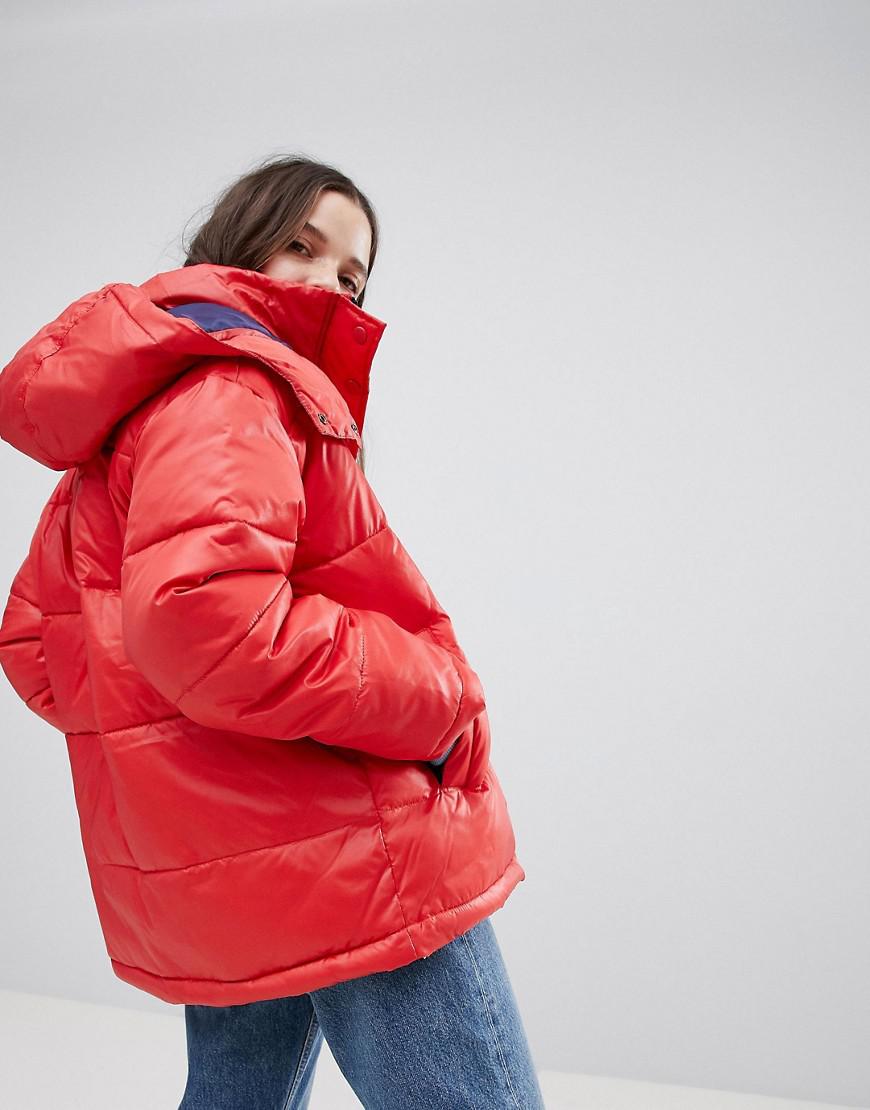 Umbro Synthetic Padded Coat In High Shine Vinyl in Red - Lyst