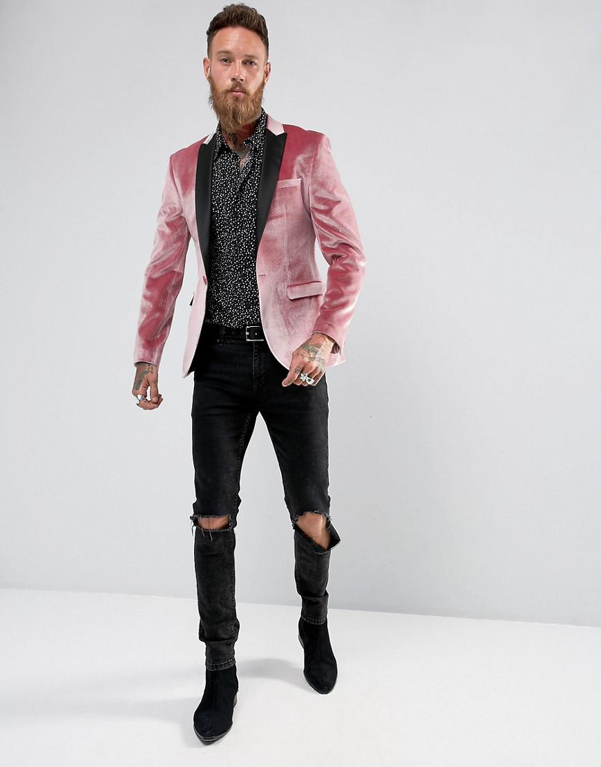 ASOS Super Skinny Blazer In Pink Velvet for Men | Lyst