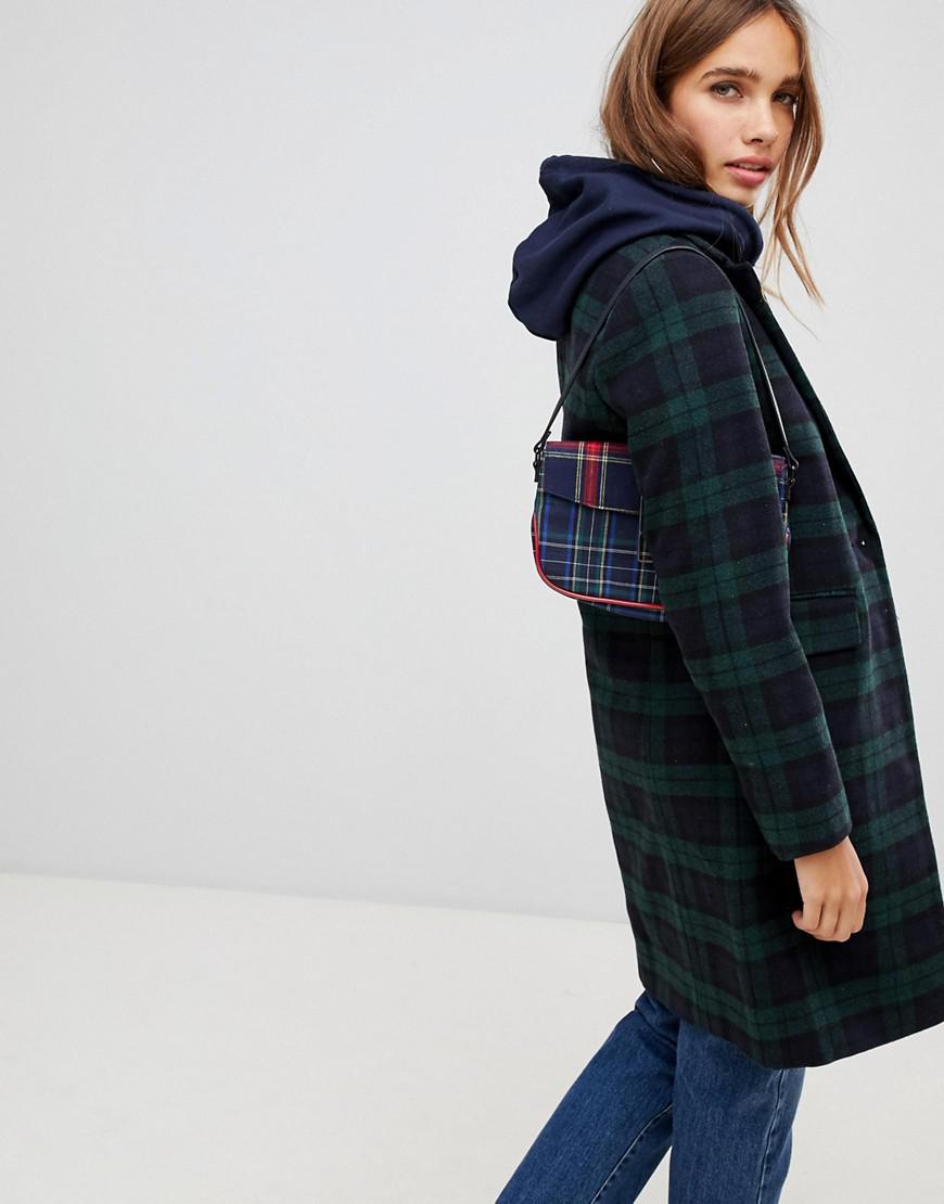 New Look Plaid Check Coat in Green | Lyst