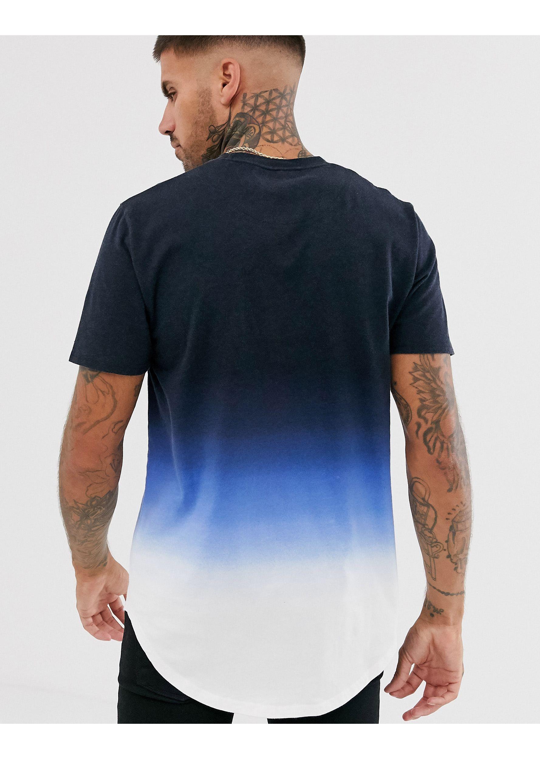Starcove Black Blue Ombre Tshirt, Gradient Dip Dye Men Women Adult Aesthetic Crewneck Designer Tee Short Sleeve Shirt Top 4 oz. / Black Stitching / L