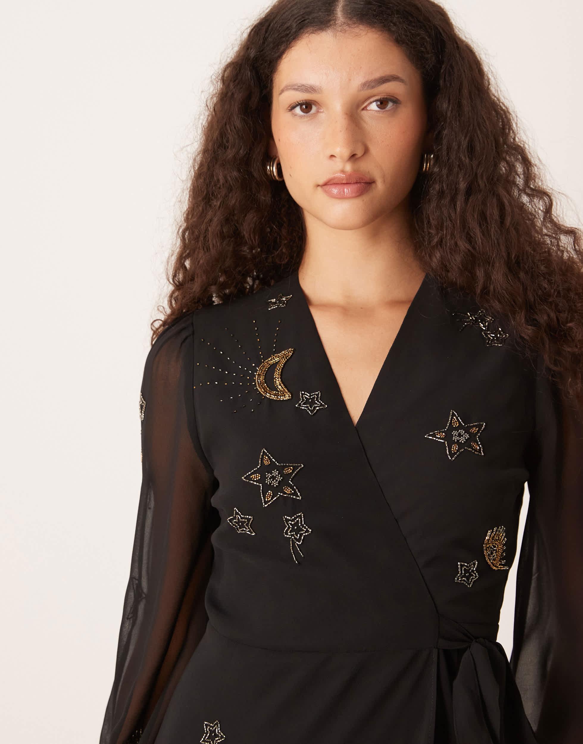 embellished wrap maxi dress Hope & Ivy Embellished Wrap Maxi Dress, Blue, STYLE MALLORY/8961 | Free UK  & Ireland Shipping