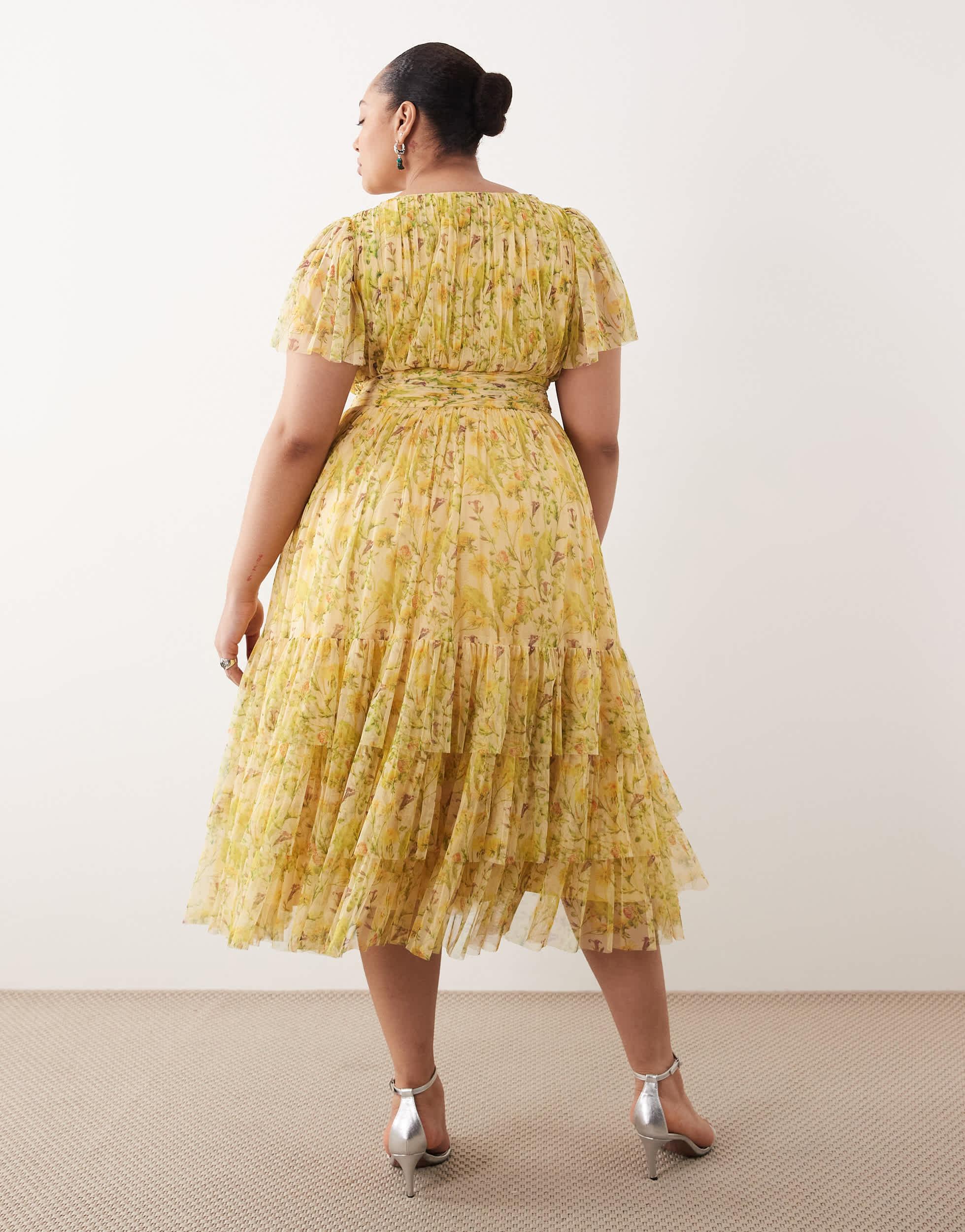 yellow ruffle bridesmaid dress Madara Laced Back Doll-like Silhouette Length Ruched Bridesmaid Dress Strapless Tube Dress Women size:4XL