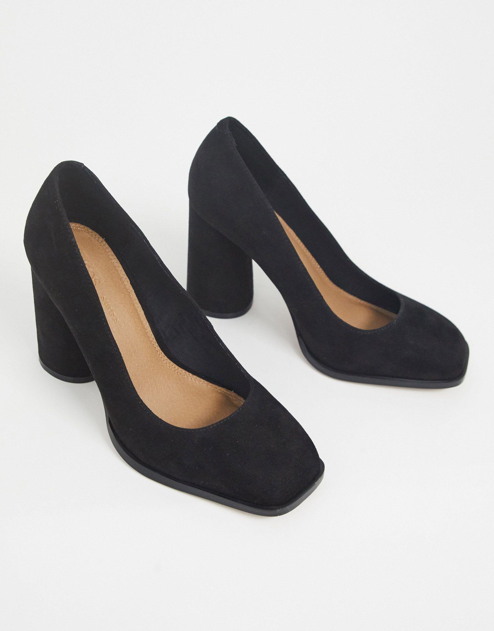 ASOS Wide Fit Pinky Square Toe Block Heeled Court Shoes in Black | Lyst