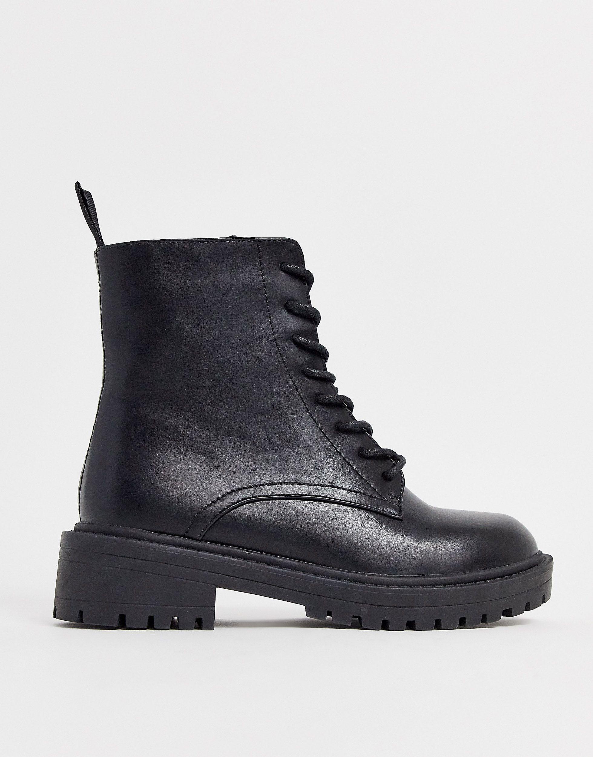 Raid Wide Fit Exclusive Micah Lace Up Flat Boots With Eyelets in Black |  Lyst