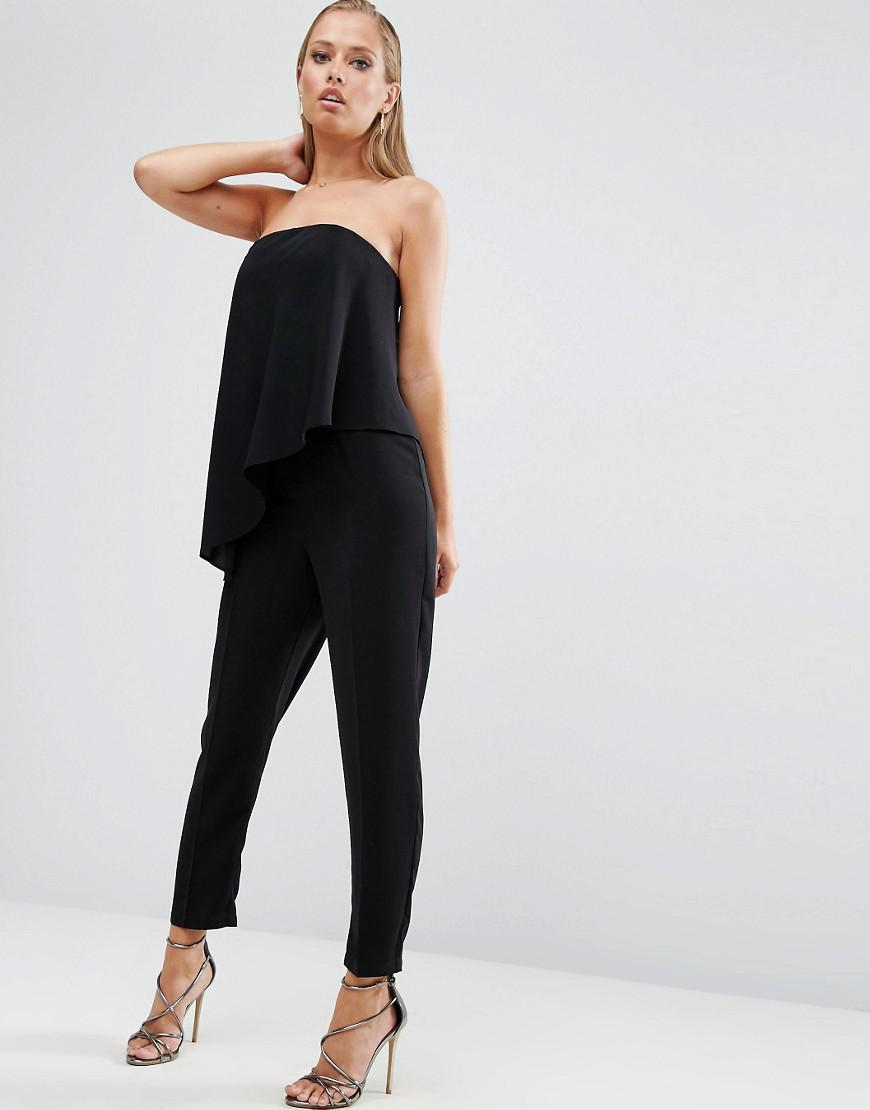 Asos Bandeau Jumpsuit With Ruffle Overlay in Black - Lyst