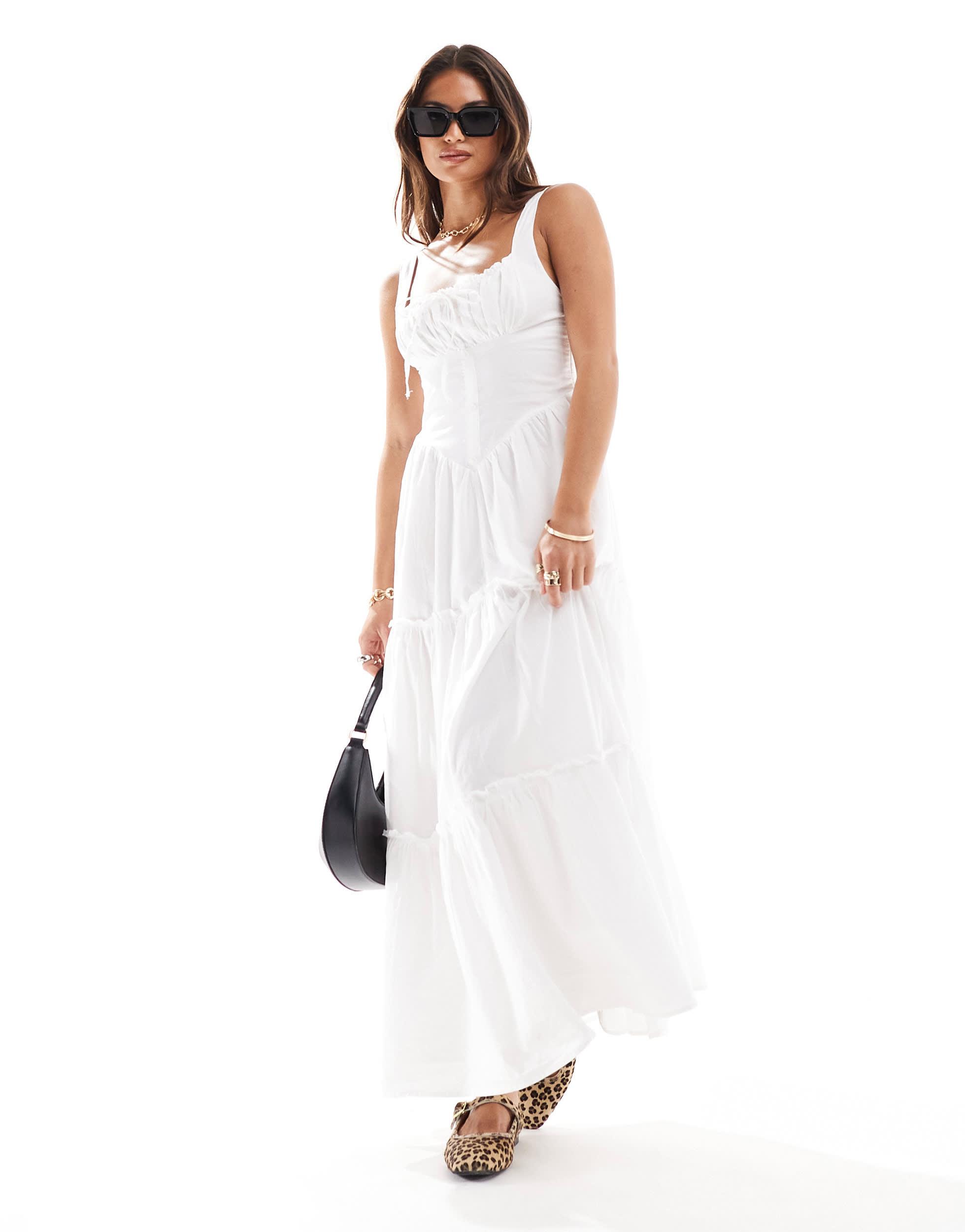bershka white halter dress Bershka Long halter poplin dress in white