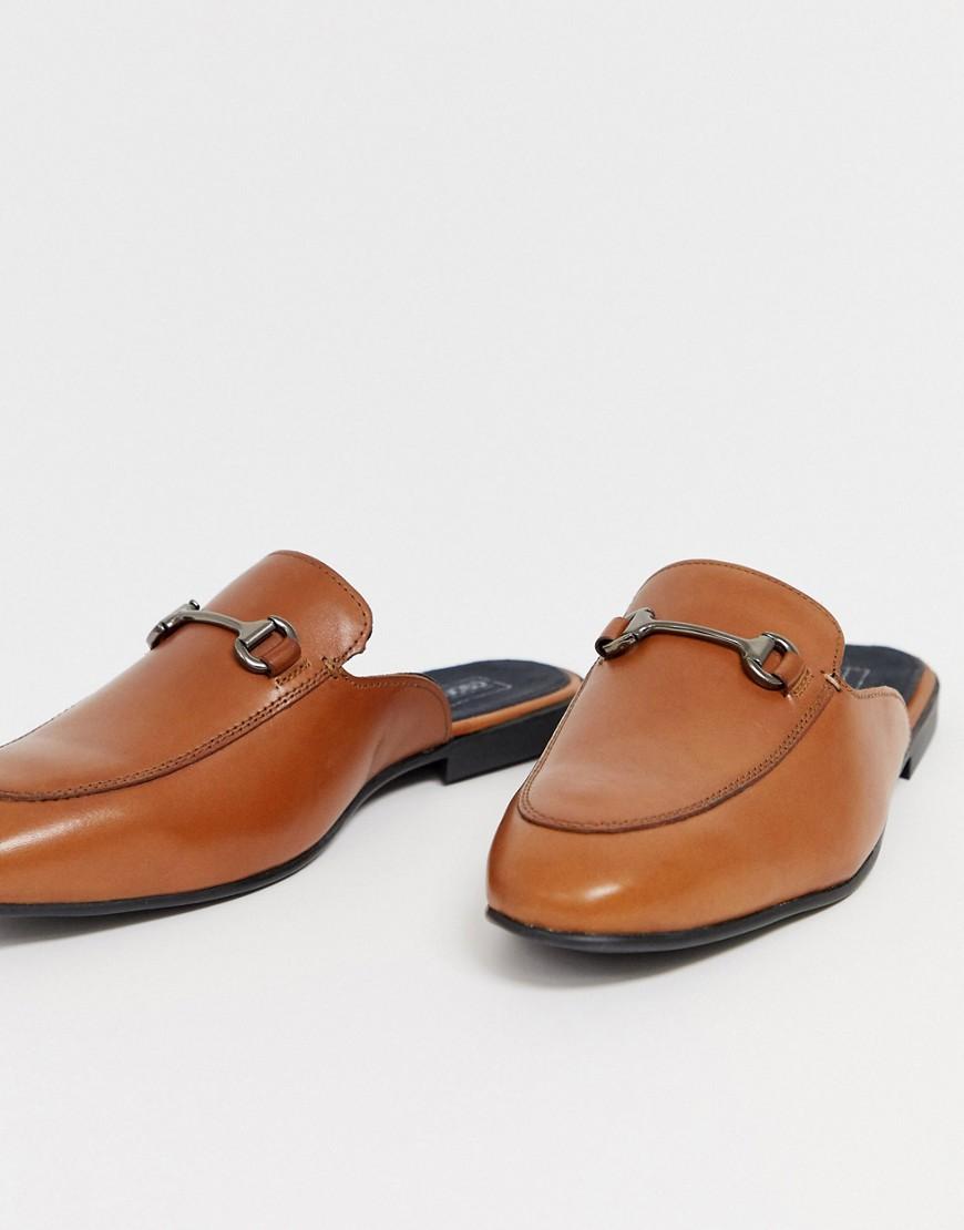 brown backless loafers