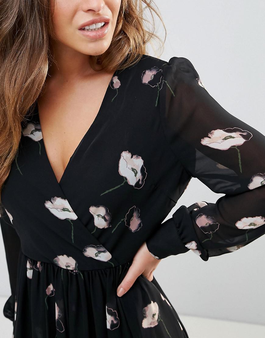 Vero Moda Chiffon Floral Maxi Dress in Black - Lyst