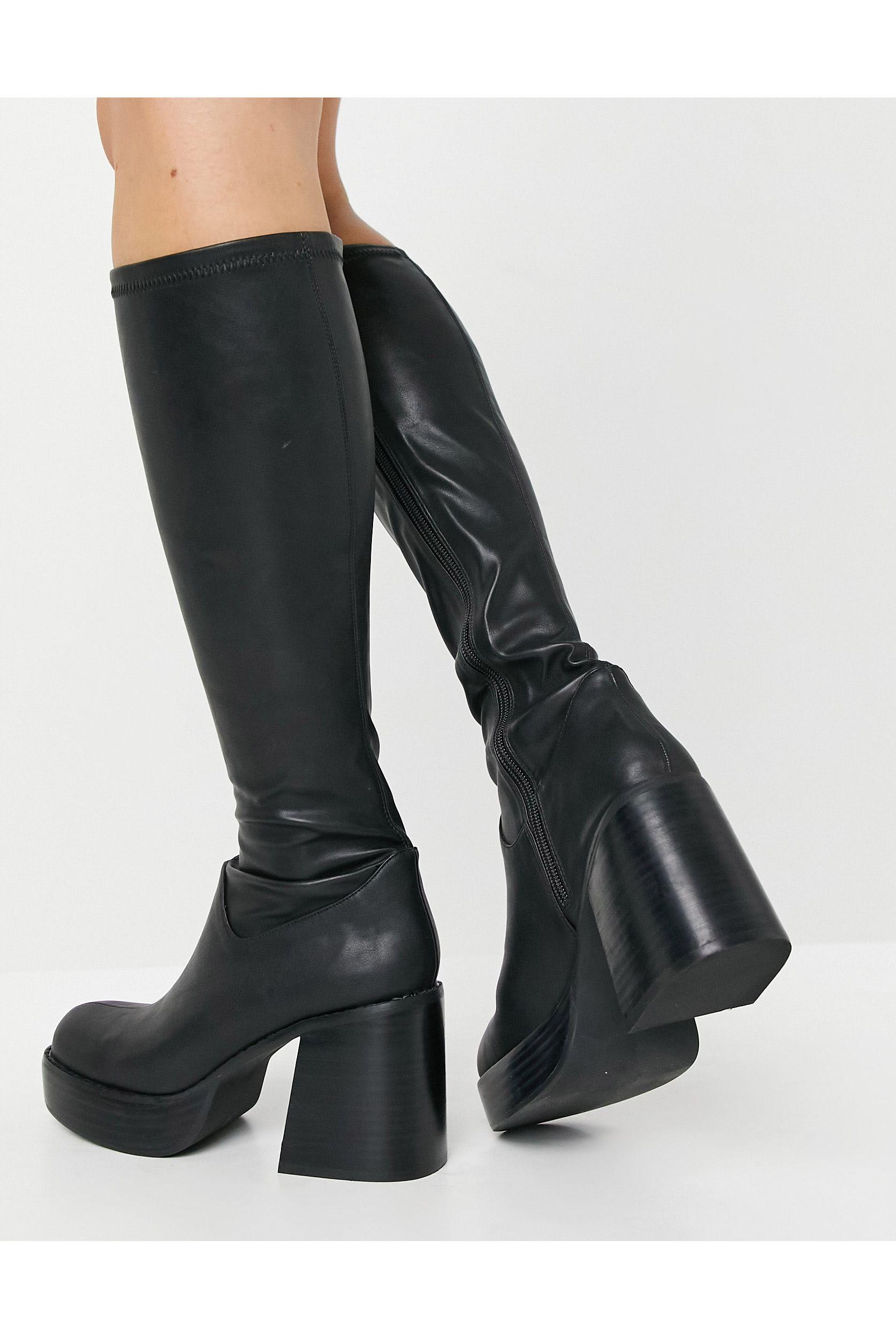 ASOS Coconut Chunky Platform Knee Boots in Black | Lyst