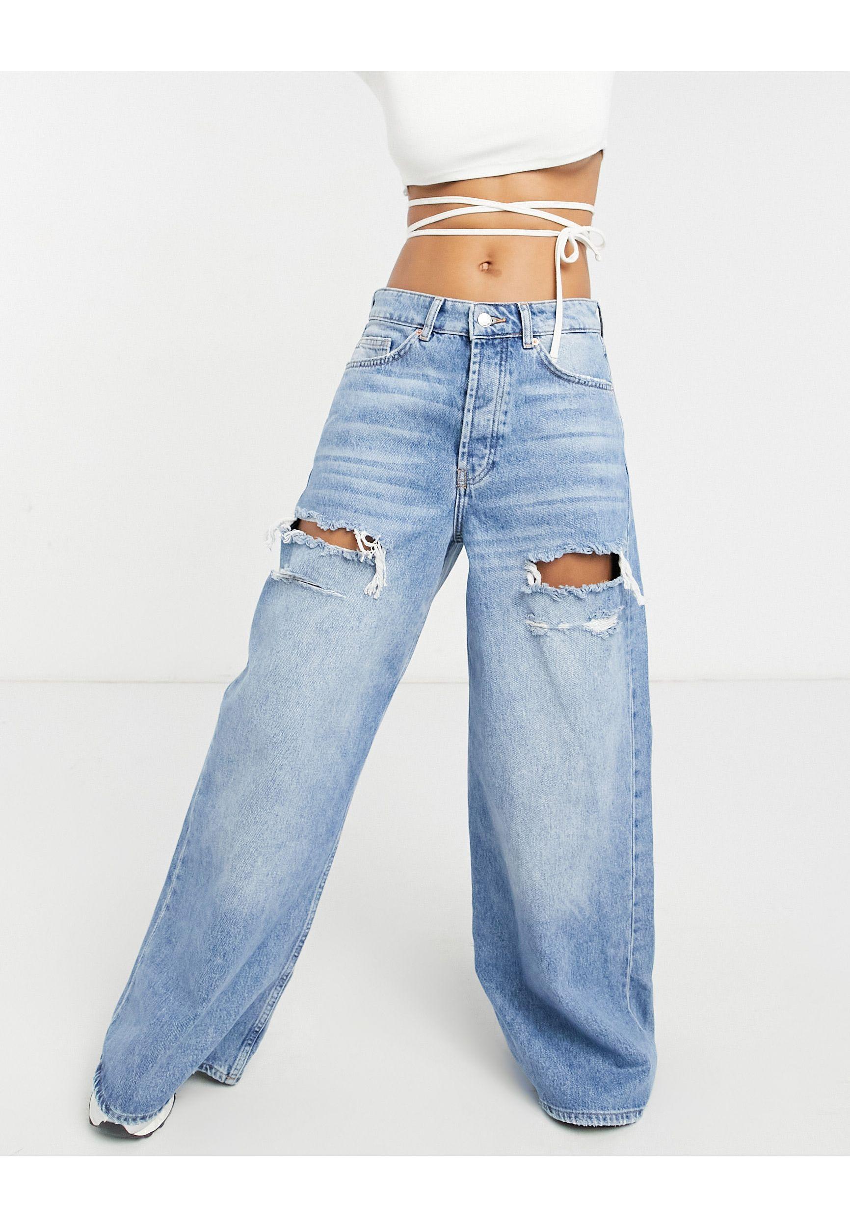 Bershka 90s baggy Jeans With Thigh Rip in Blue | Lyst