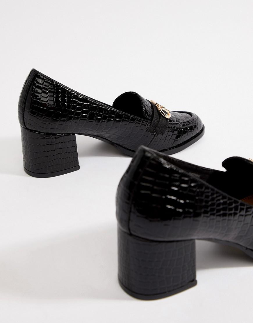 ASOS Denim Stirrup Heeled Loafers in Black - Lyst