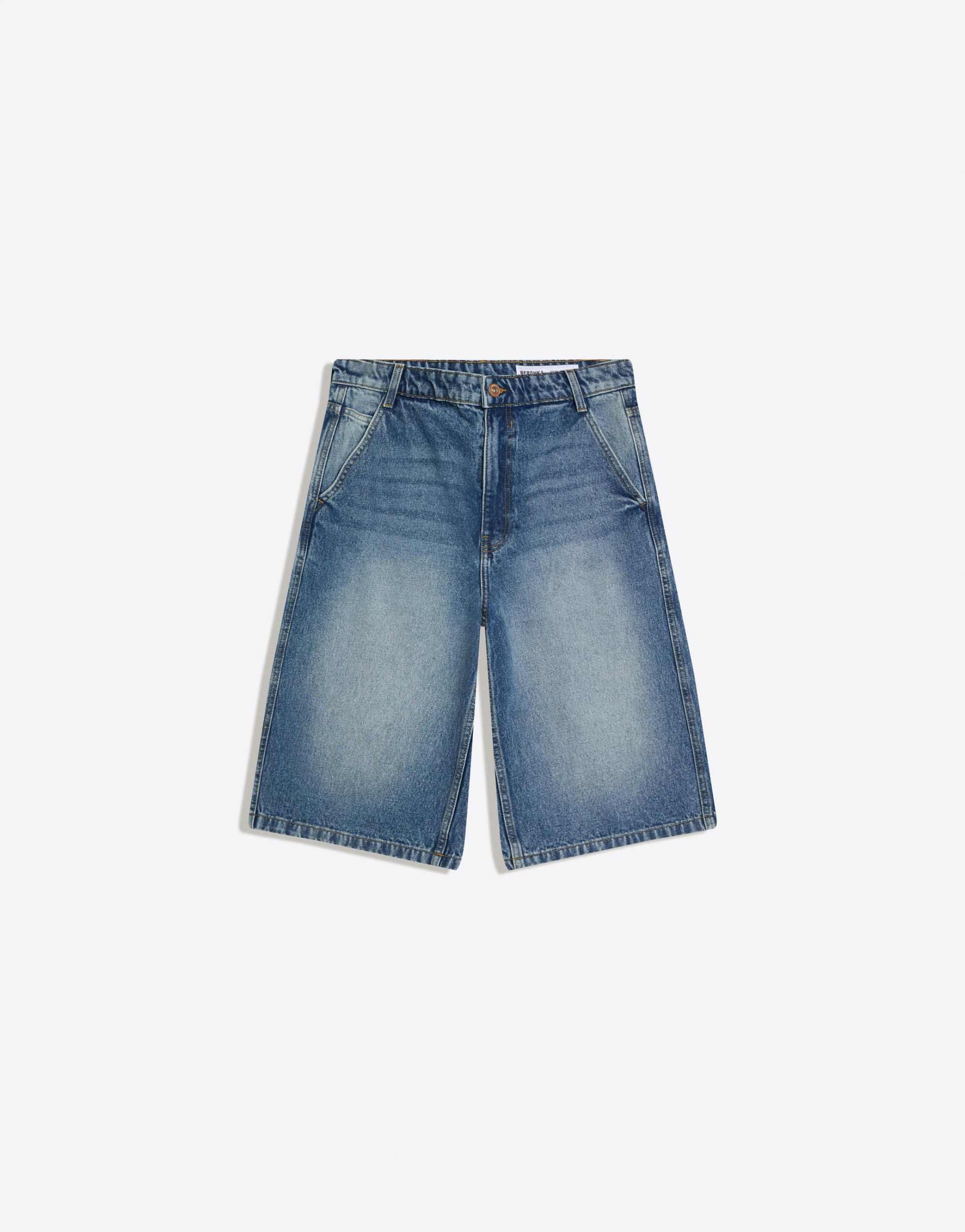 Short Taille Haute Bershka Rayé Bleu Et Blanc - Avec Poches - Taille M - Femme