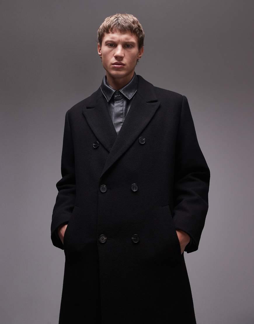 TOPMAN Premium Double Breasted Oversized Overcoat With Wool in
